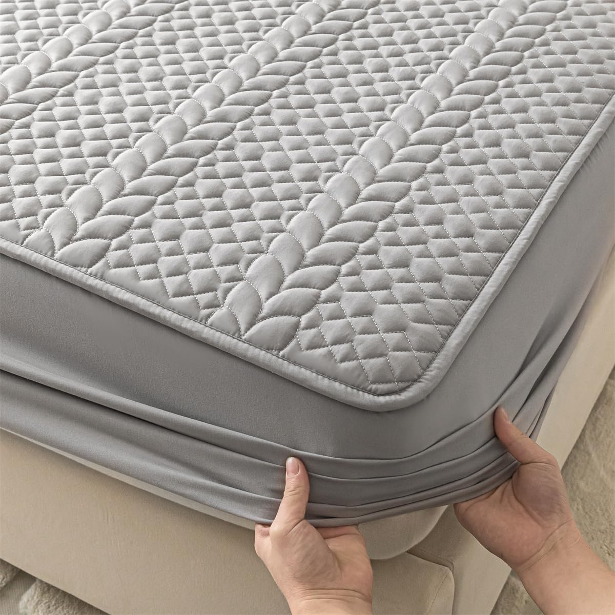 Waterproof Mattress Protector, Noiseless Mattress Pad with Deep Pocket 11" Depth, Soft Breathable Bed Mattress Cover Washable for Home, Bedroom, Hotel (Light Gray,Queen 60"x80")