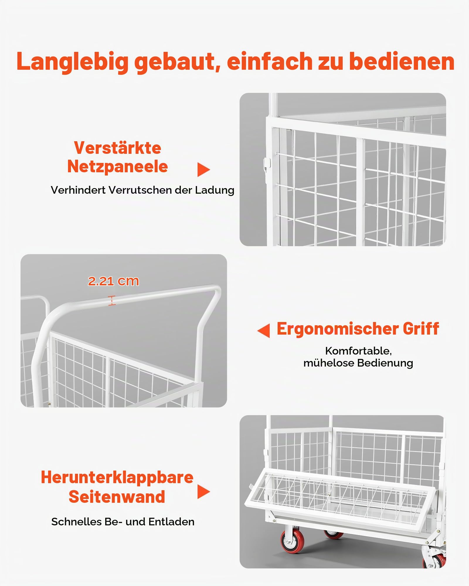 VEVOR Plattformwagen mit Gitterwänden 907 kg, 6-in-1 Faltbarer Transportwagen mit Schwenkrädern, Schwerlast-Handwagen, Multifunktionaler Materialwagen, für Lebensmittel, Wäsche, 1130x675x1070 mm