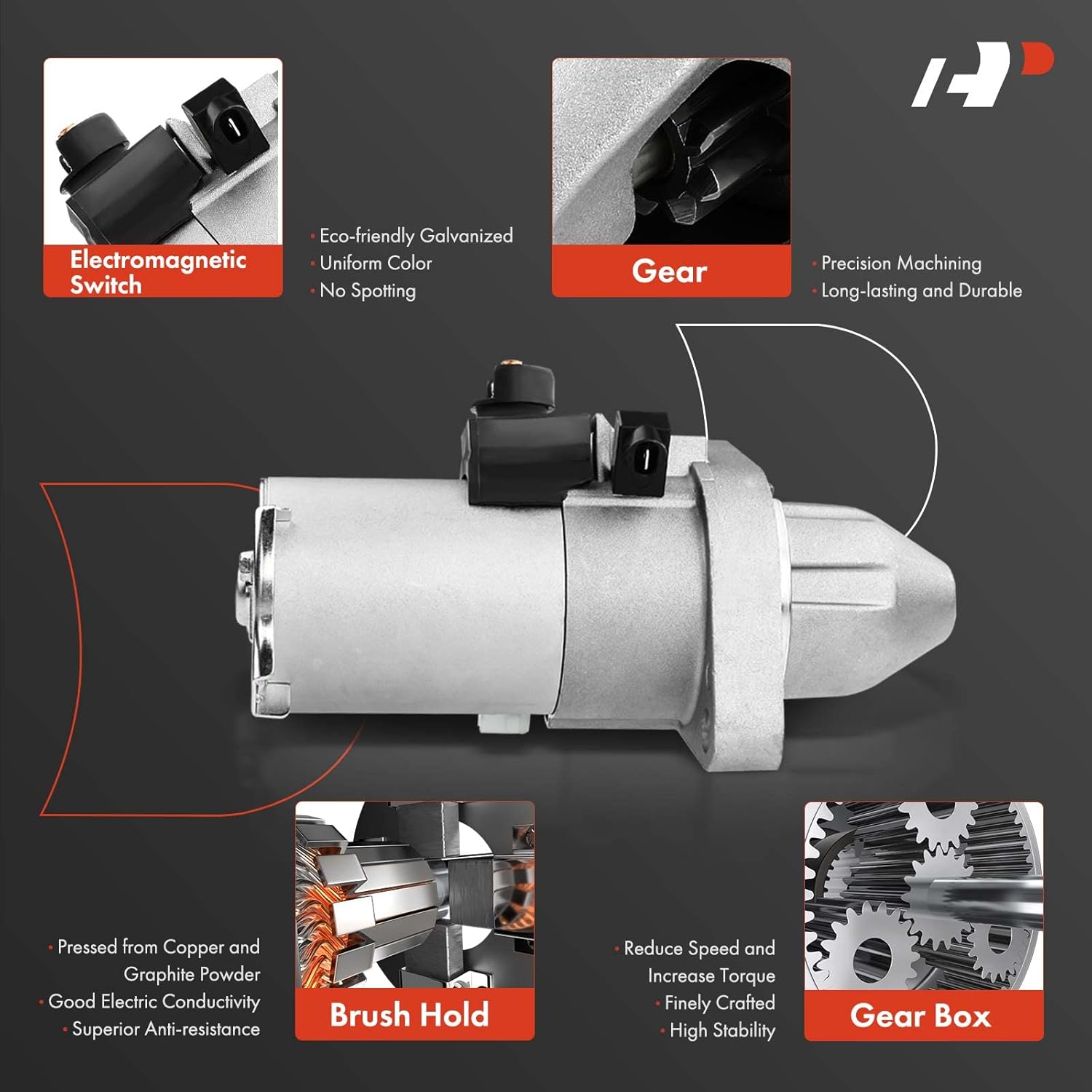 A-Premium Starter Motor Compatible with Honda Models - CR-V CRV 2002 2003 2004 2005 2006-2.4L L4 Engine -1.6KW 12V 9 Teeth Clockwise -Replace# 31200-PPA-505, 31200-PPA-A01