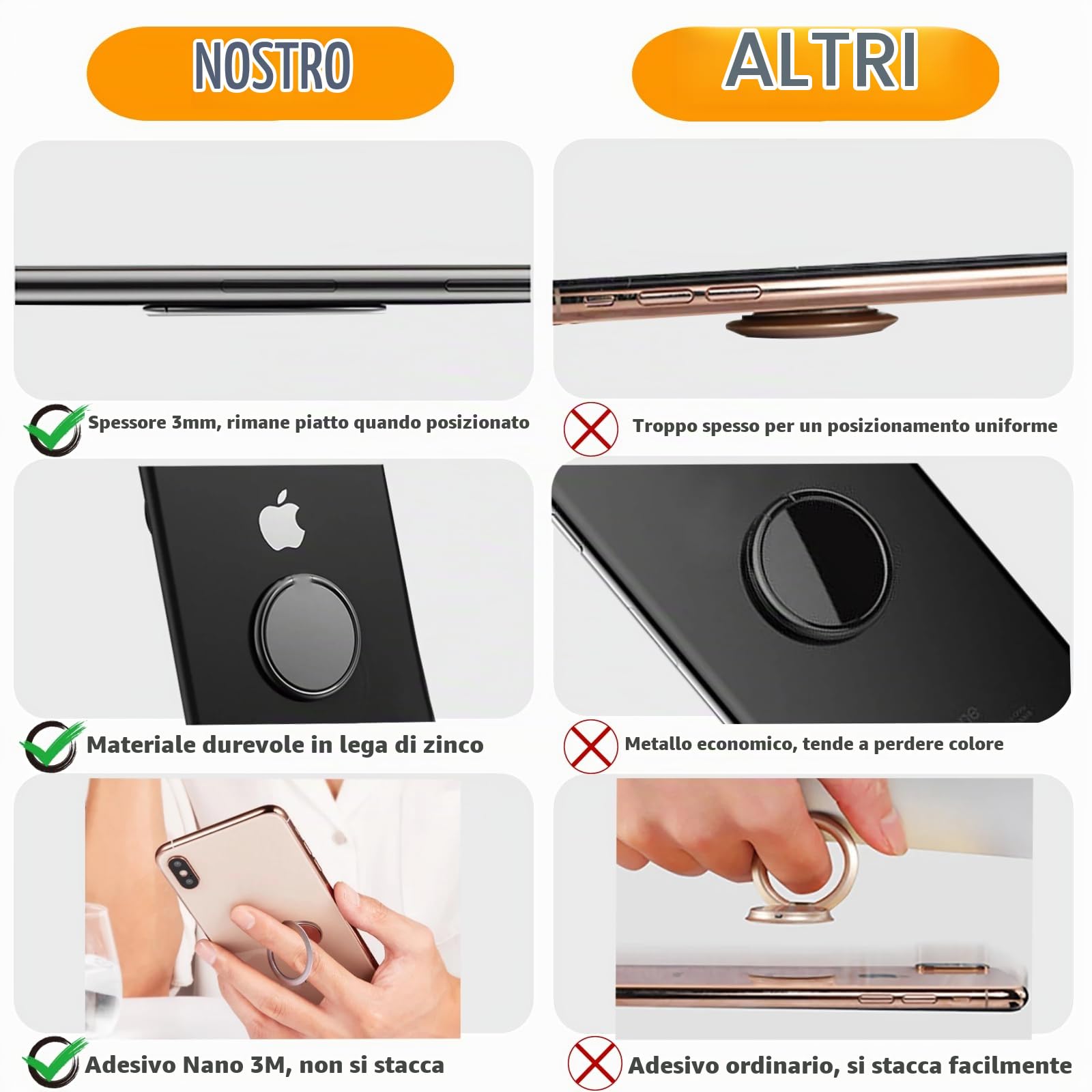 Porta-anello Per Cellulare A Forma Di Gatto – 3 Pezzi, Rotazione 360° E Supporto Per Dito