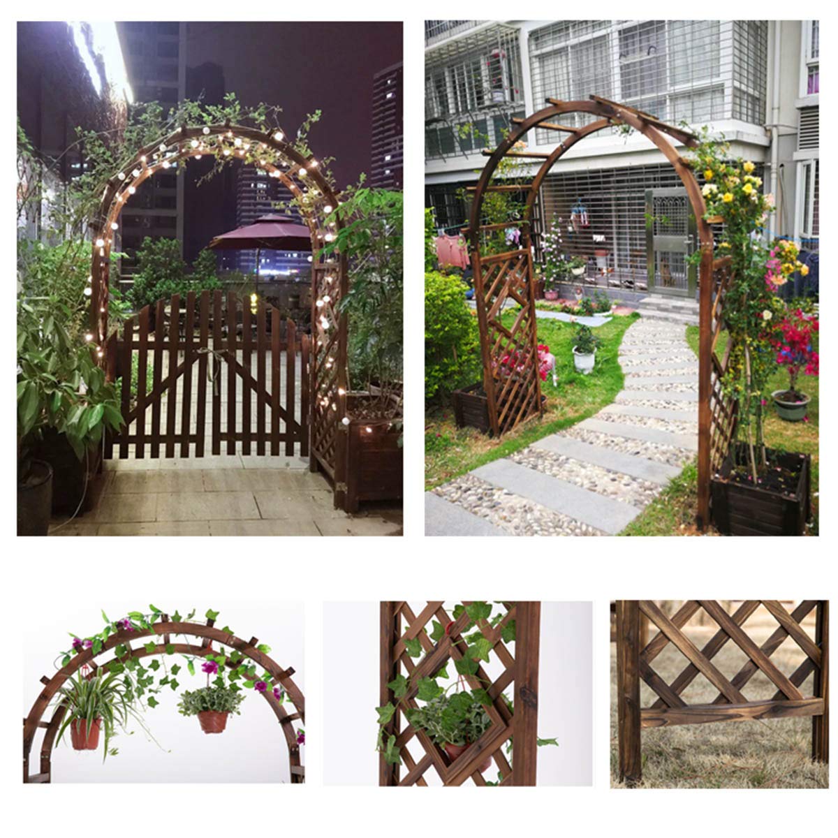 Metalowy łuk ogrodowy, pergola, altana, drewniany łuk ogrodowy, do domu, ogrodu, na ceremonię na zewnątrz, łuk ślubny, dekoracja kwiatowa, pergola, na zewnątrz, na patio, naturalna