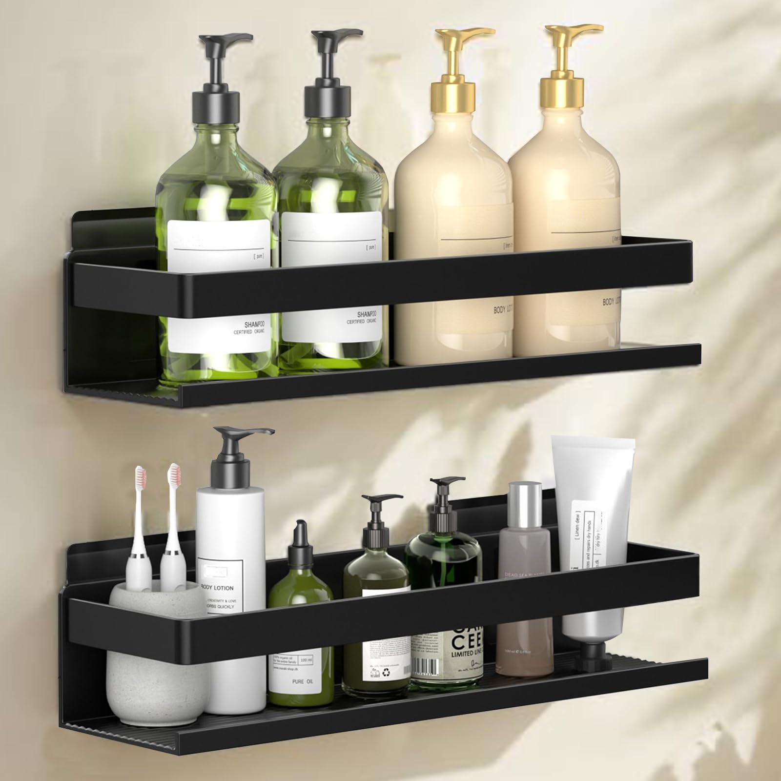 YESENT Aluminum Shower Caddy 2-Pack 11 8in Stick-on Bathroom Rack Thickened and Sturdy Bathroom Storage Rack Wall-Mounted no