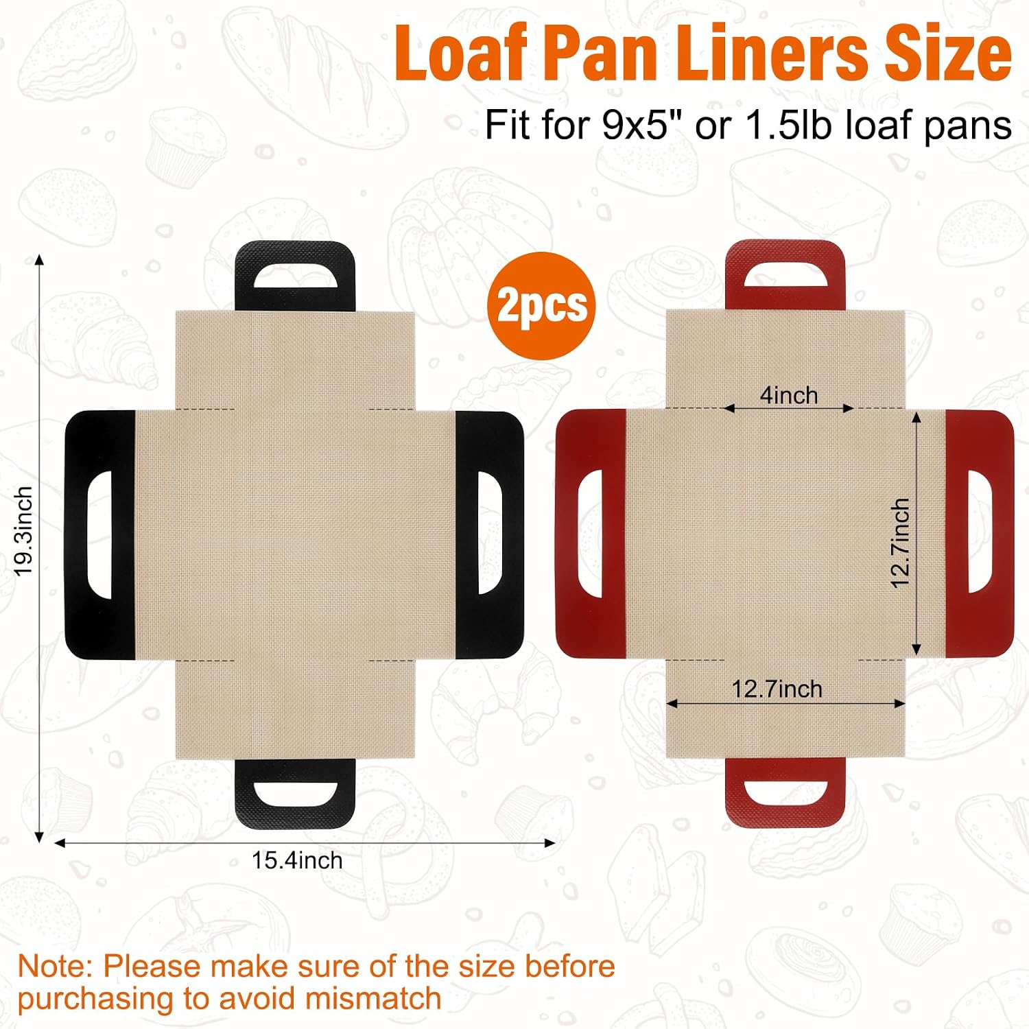 9"x5" Loaf Pan Liners with Long Handles - 2 Pack Silicone Bread Sling for Sourdough Baking, Reusable Non-Stick Bread Pan Liner for Easy Dough Transfer & Baking | Food-Grade Silicone Baking Mat