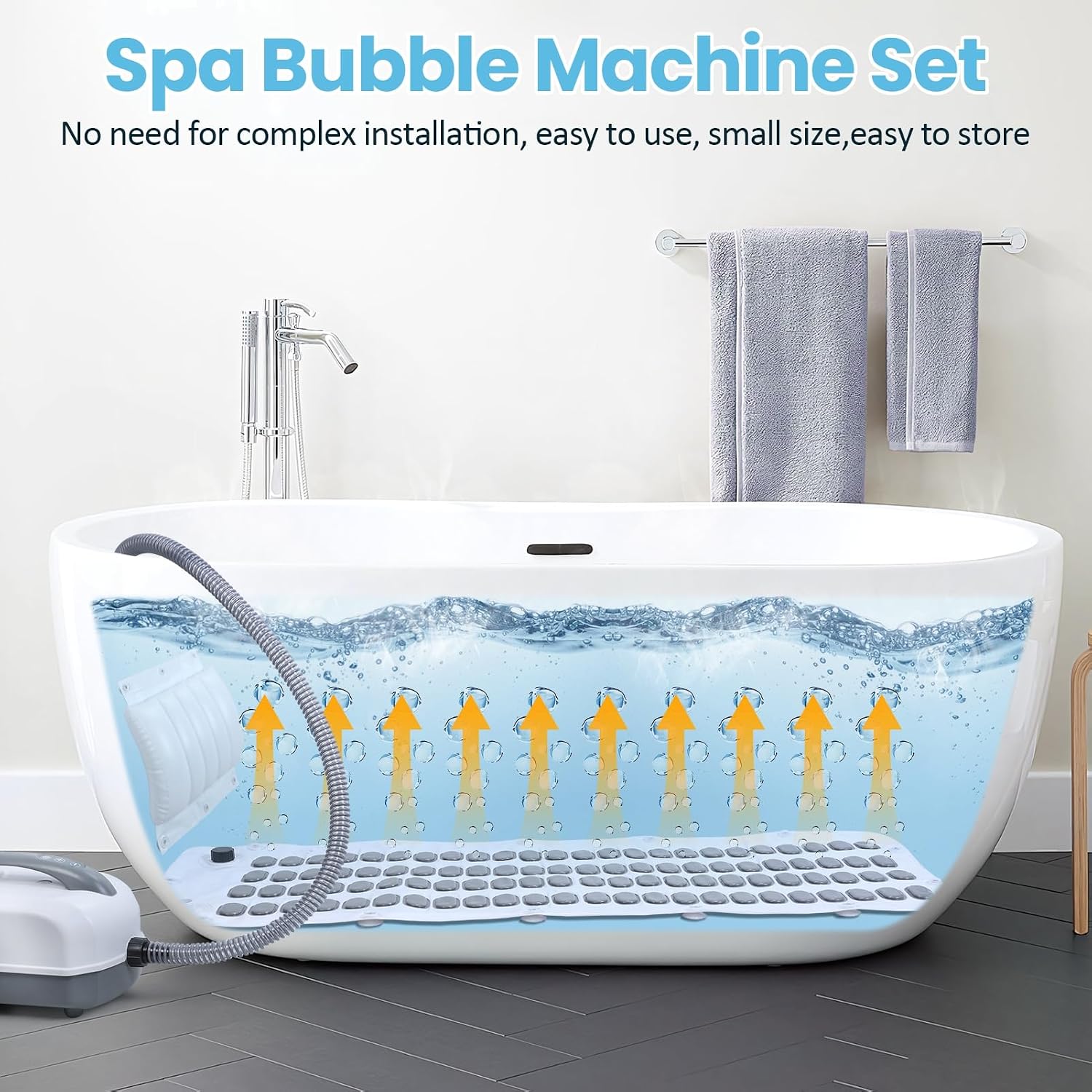 Bathtub Spa Mat with Bubble Jet Massager – Portable Full Body Waterproof Massage Mat, 6-Speed Bubbles, Remote Control & Non-Slip Suction Cups for Ultimate Relaxation