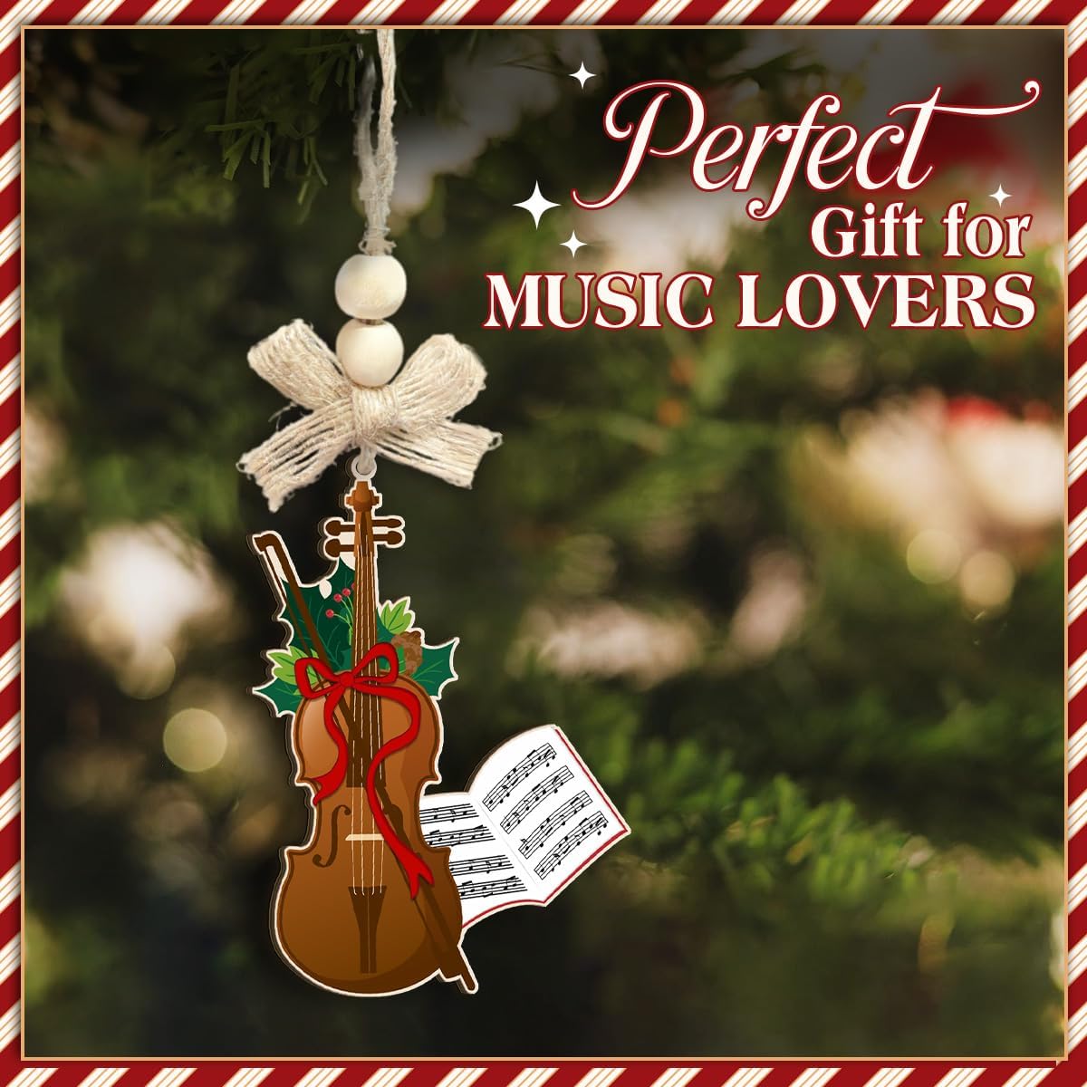 Miniature Violin Christmas Ornament – Holiday Music Wooden Ornaments Home Decor, Vintage Musical Instrument Gift for Violinists, Violists, Music Lovers & Violin Teachers - Image 3