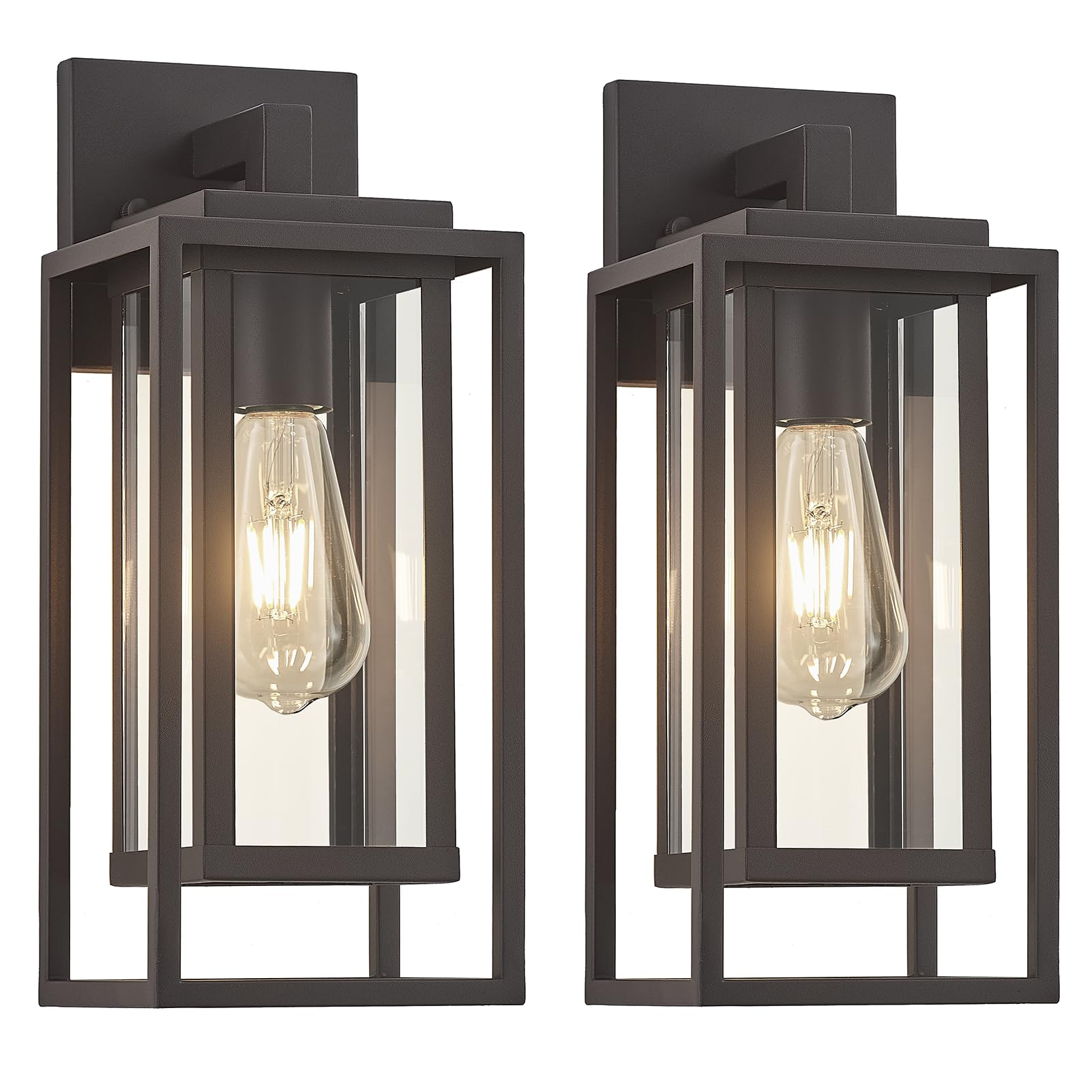 Photo 1 of 14" Outdoor Wall Light Fixtures Waterproofed Exterior Lantern W/Sturdy Rectangular Double Cage In Old Rust&Clear Tempered Glass,Sconce Mounted For House Patio,Front door,Porch,Yard, Lighting 2Pack