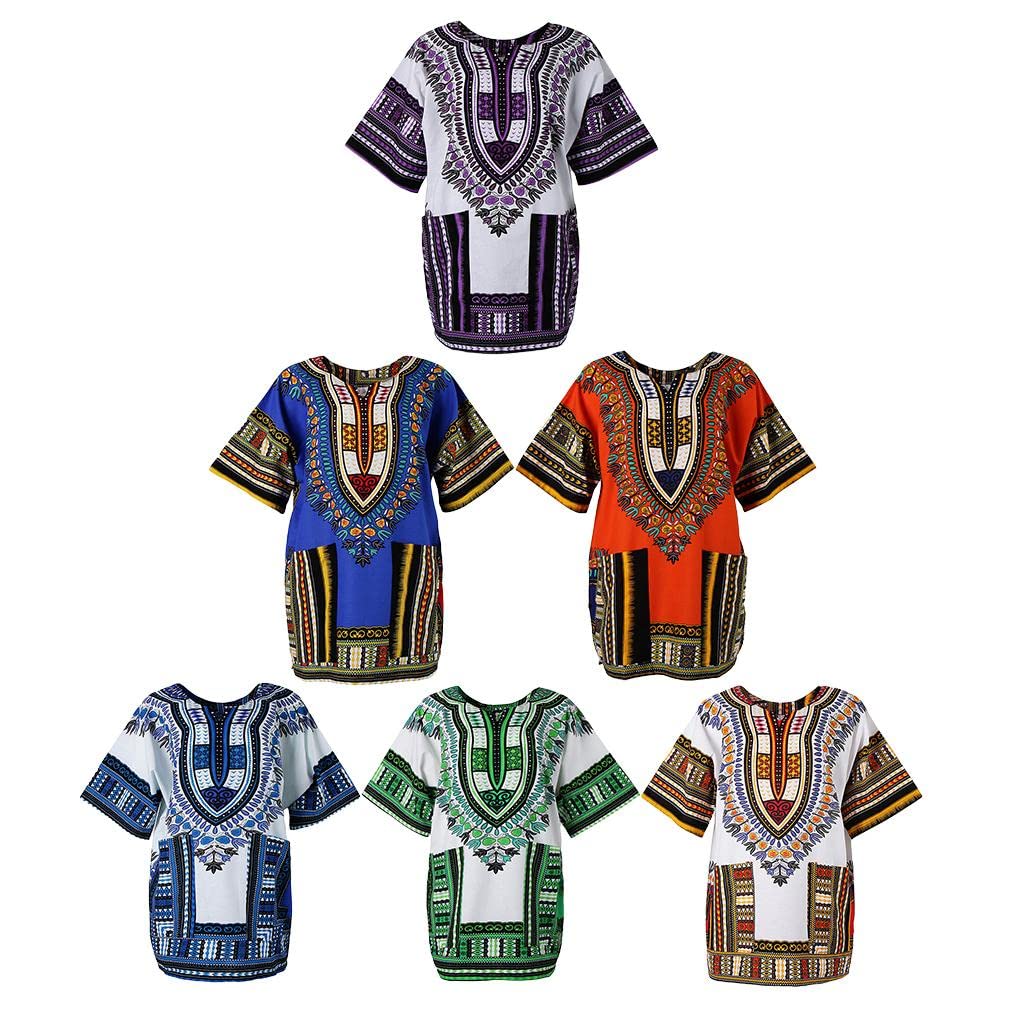 4 Pezzi Abito Camicia Dashiki Maglietta Etnica Gonna Africana Cotone Lino Vestibilità Larga Stampa Floreale Adatto per Uomo Donna Eventi