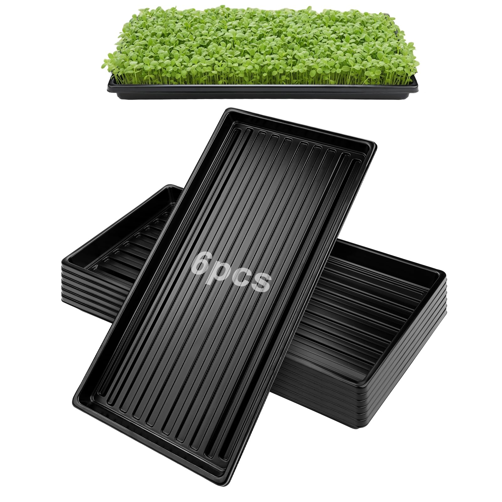 Lishang 6 Stück Kunststoffwanne Pflanzenwanne Gewächshauswanne Microgreens Anzuchtschalen Gewächshaus-Wanne Anzuchtschale Ohne Löcher Gewächshäuser und Garten Schwarz