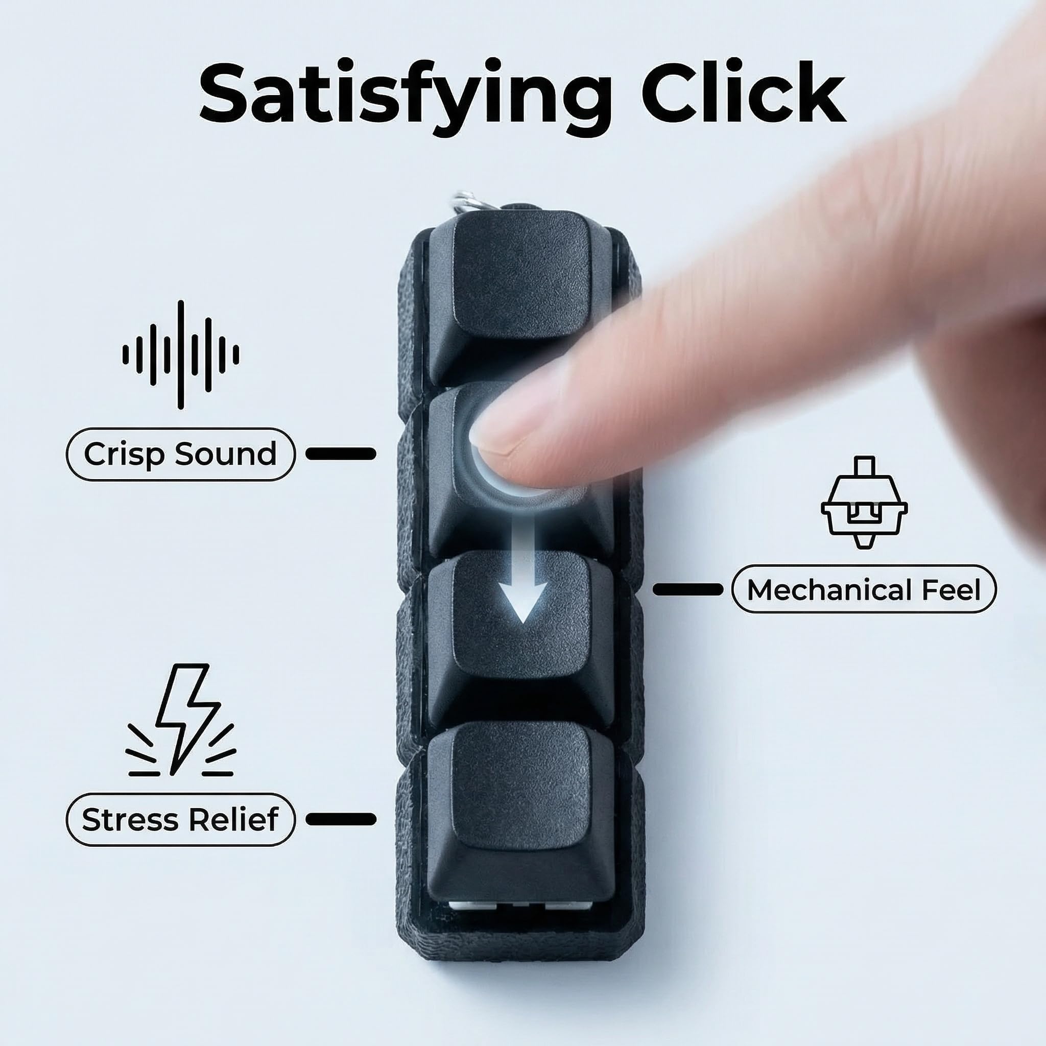 Clicky Keyboard Fidget Toy,QIANSSE 2Pcs with 4 Buttons Keychain - Image 3
