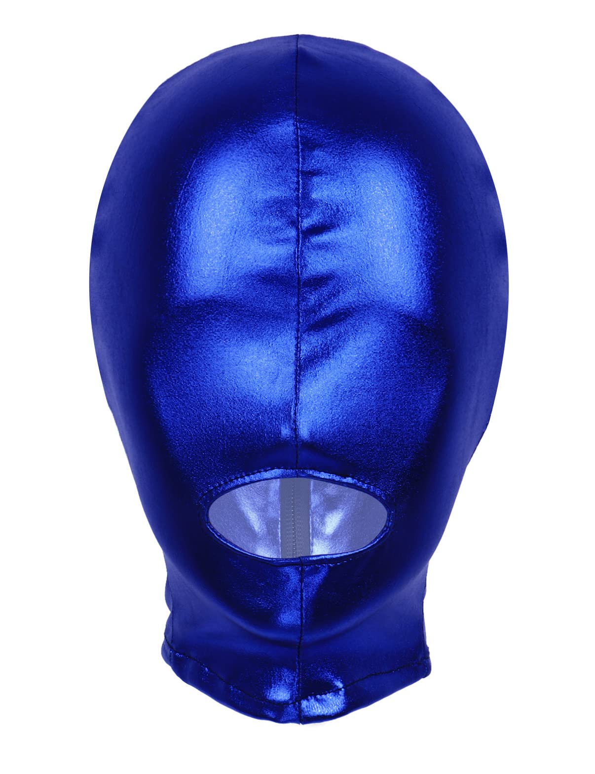 dPois Unisex Latex Shiny Metallic Opened Mouth Show Eyes Face Mask Cosplay Costume Hood Headgear Blue E One Size
