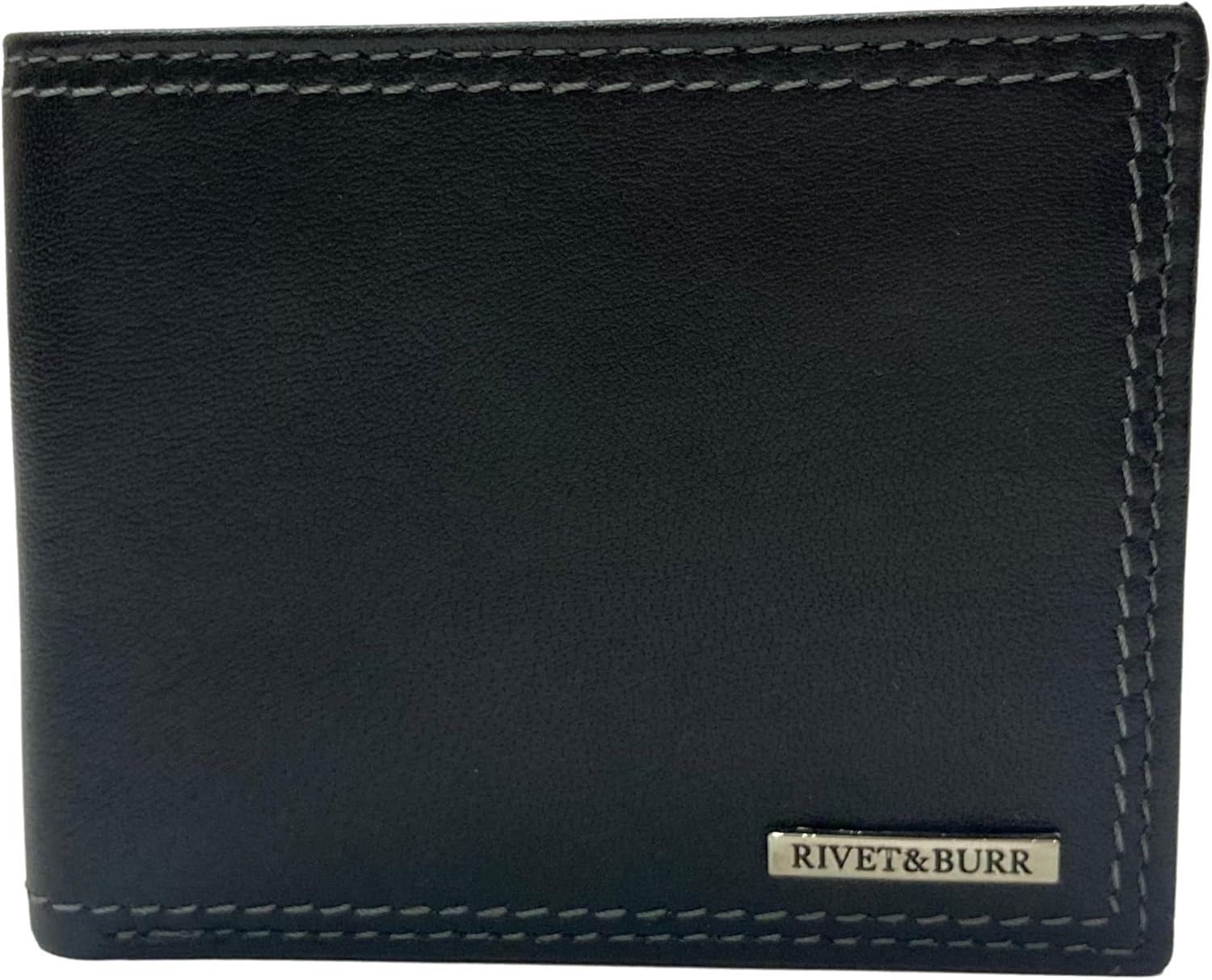 RIVET & BURR Genuine Leather Bifold Wallet for Men with RFID Blocking – Double-Stitched Slim Wallet Gift Set with Keychain, Vanity Tray & Gift Box (Black)
