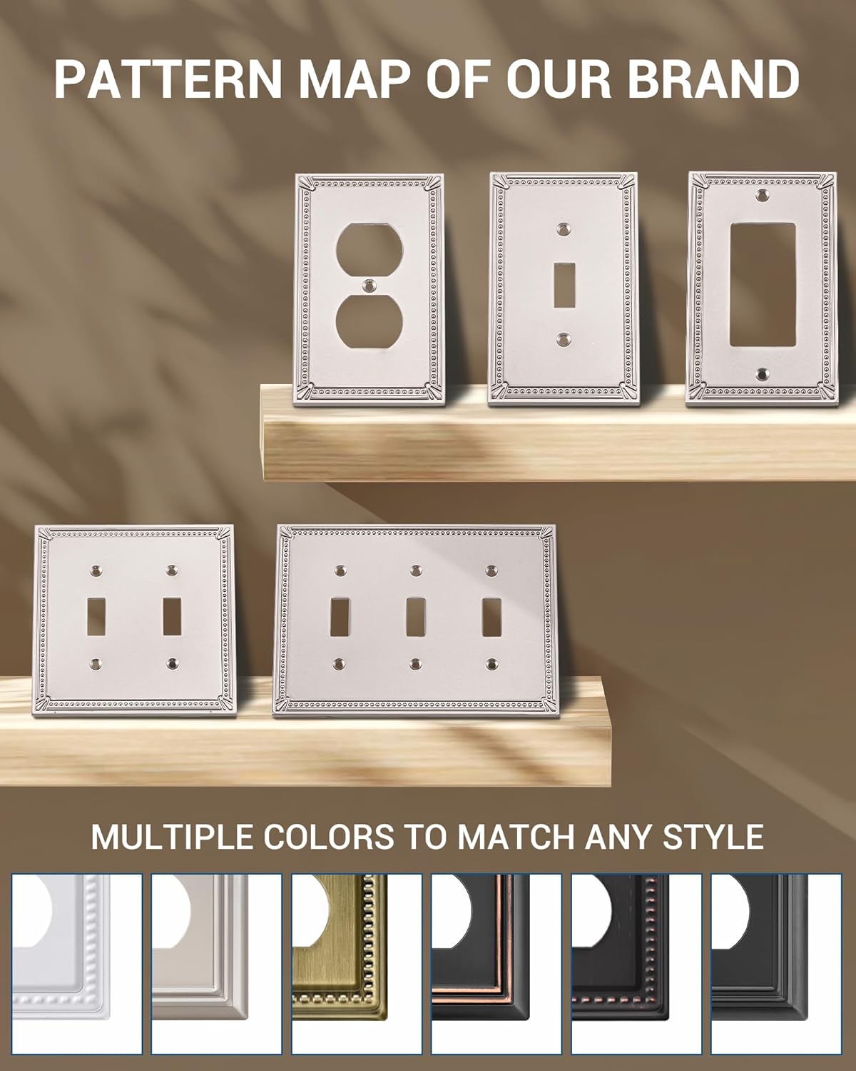 DEWENWILS Sunken Pearls Decorative Wall Plate Switch Plate Outlet Cover, Stain Nickel Light Switch Cover Plate, 4.94"×3.04" Durable Solid Zinc Alloy Receptacle Cover, (Single Toggle, 2 PK)