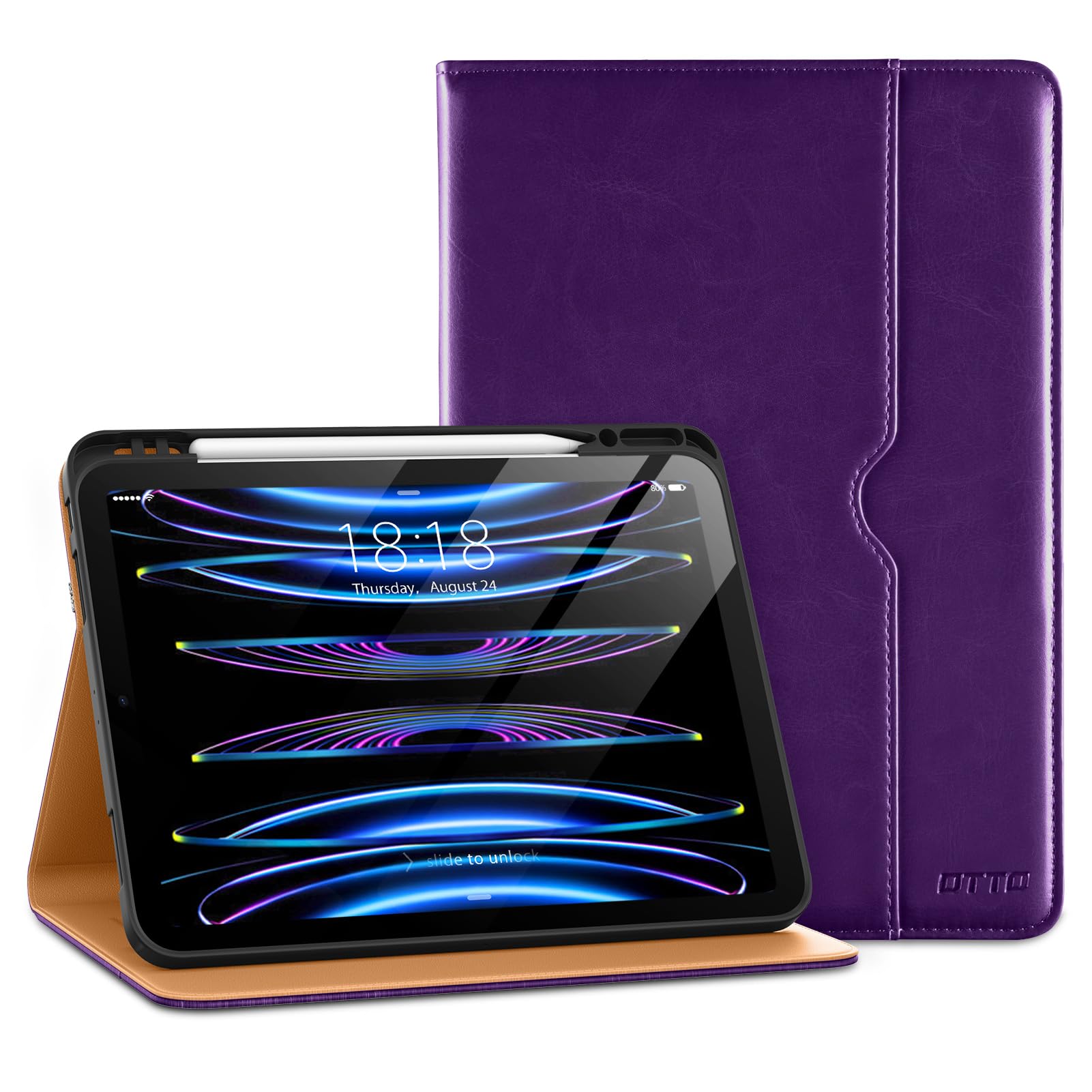 DTTO for iPad Pro 12.9 6th / 5th / 4th / 3rd Generation Case 2022/2021/2020/2018, Leather Folio Stand Cover with Built-in Apple Pencil Holder -Auto Wake/Sleep and Multi Viewing Angles, Dark Purple