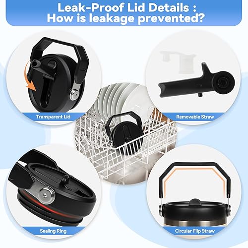 Miniatura 6 de Tapa abatible con popote para Stanley de 30 y 20 onzas, repuesto superior a prueba de fugas con asa para Stanley Quencher y ProTour de 30 y 20