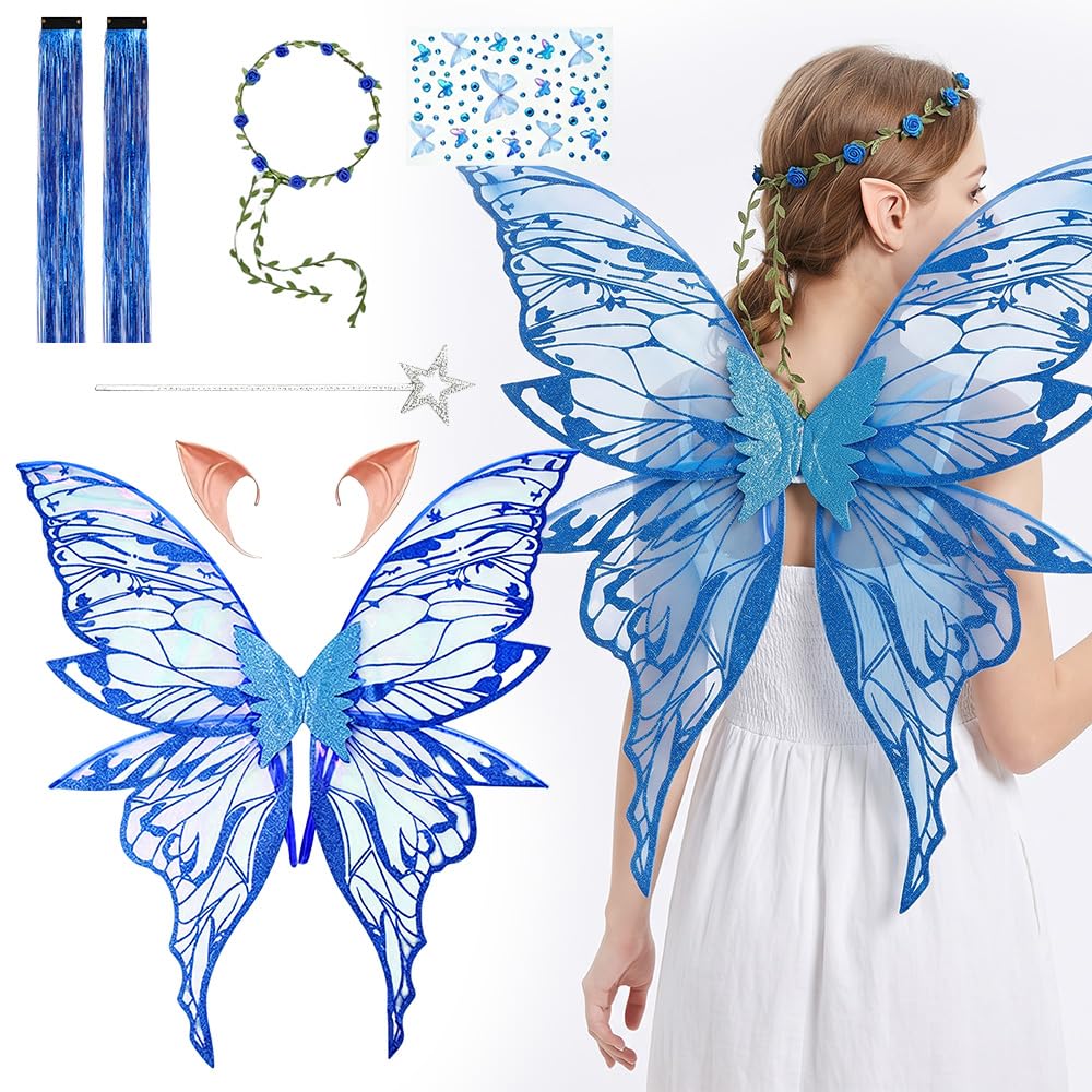 PLLYPE Fairy Wings, Fairy Costume Adults Set with Elf Ears