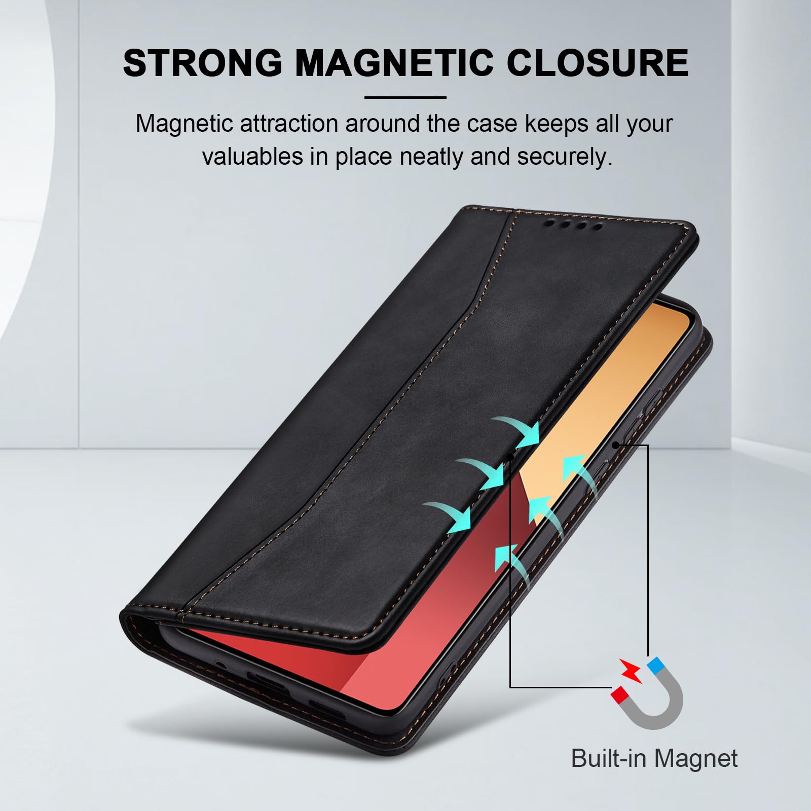Ganbary Leder Klapphülle Für Xiaomi Redmi 13 4G / Poco M6 4G – Mit Standfunktion & Kartenfächern, Schwarz