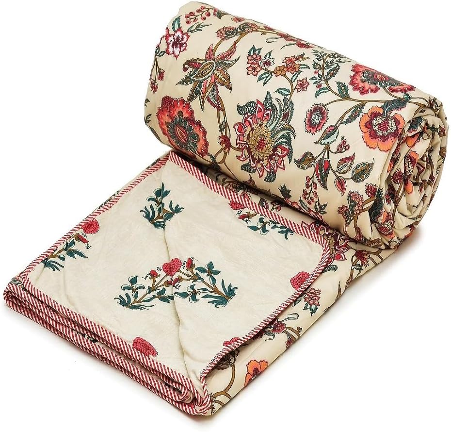 COZY FURNISH Super Soft Double Bed Dohar 84x96 Inches, Brushed Microfiber Cotton AC Blanket, Lightweight Flannel Throw, Lahariya Fabric Edging, Summer & AC use Mild Winter, Machine Washable