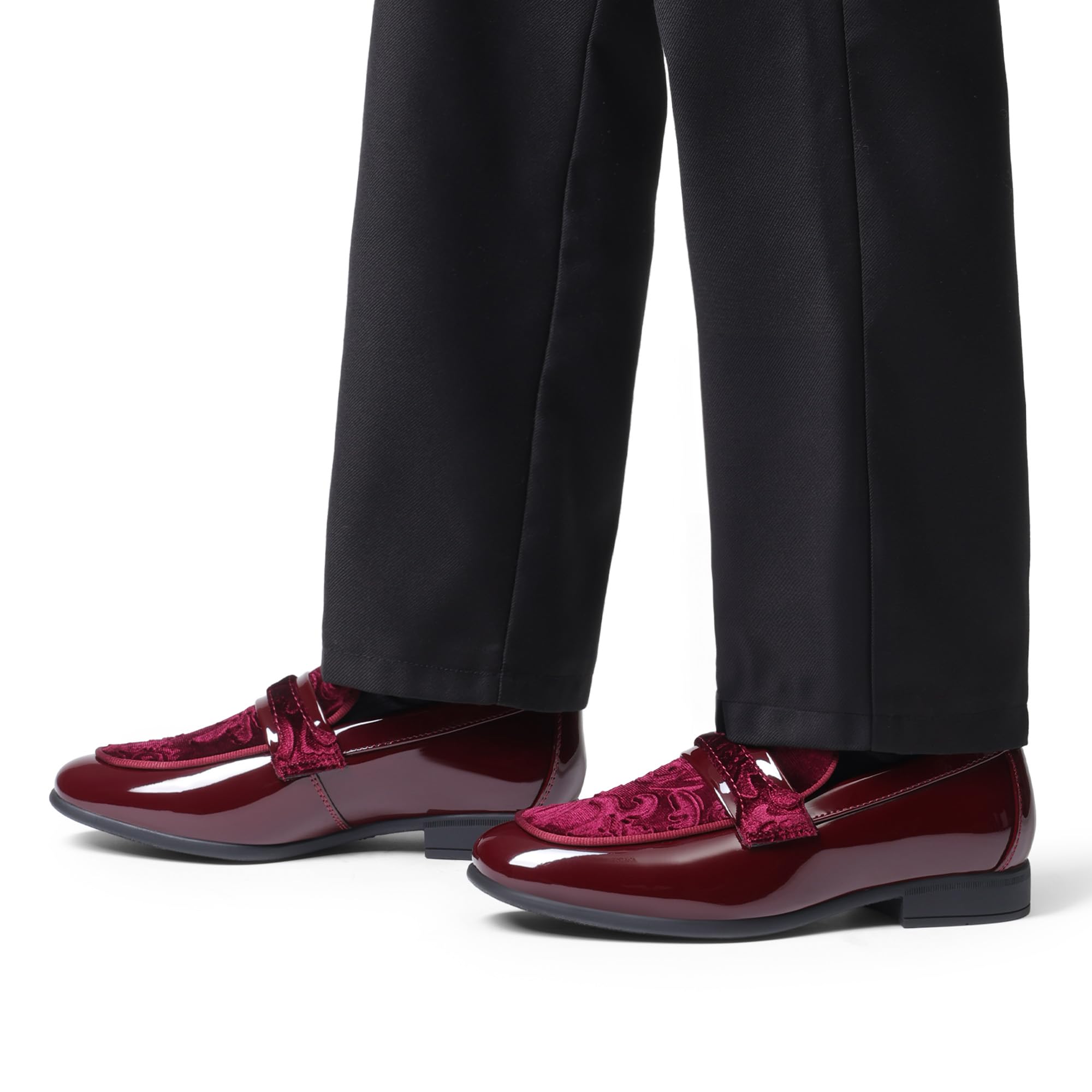 Bruno Marc Scarpe da bambino Mocassini Smoking | Slip-on classico in velluto verniciato, per matrimoni, lauree, chiesa, scuola, uso quotidiano
