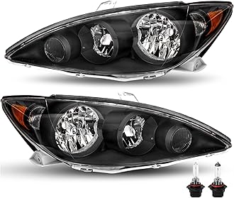 JSBOYAT Headlight Assembly Replacement for 2005 2006 Toyota Camry LE XLE SE Headlamp Black Housing Amber Reflector (Bulbs Included)