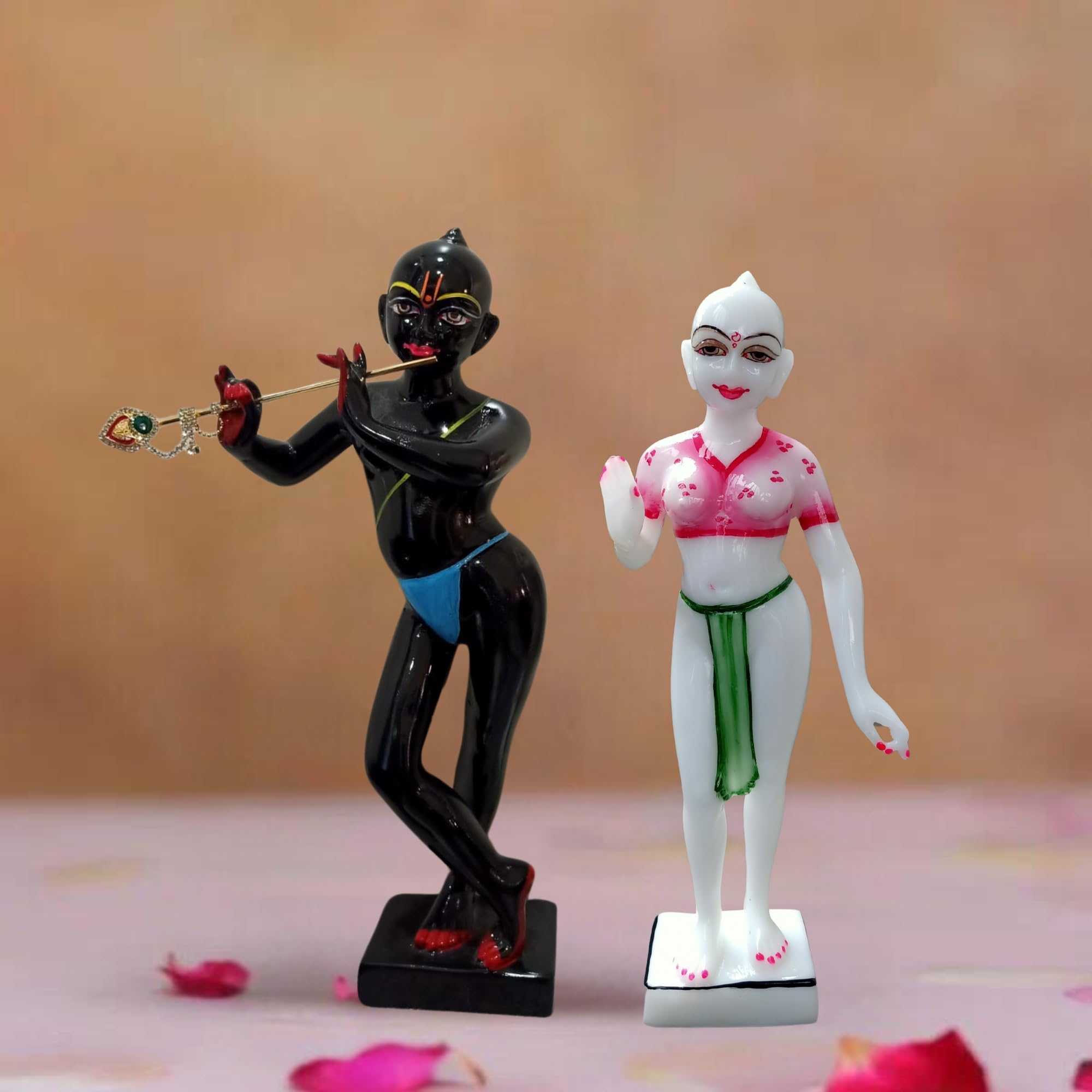 Marble Iskcon Radha Krishna Idol â Black & White 11-Inch Decorative Statue for Temples and Home Decor