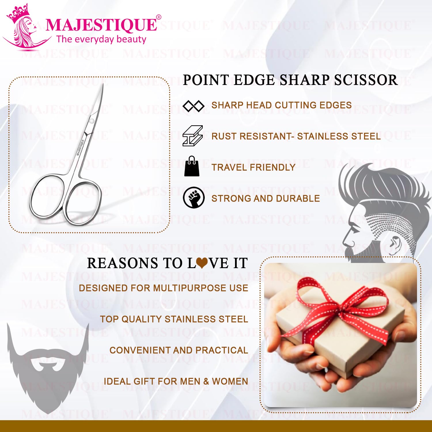 MAJESTIQUE Nail Scissors For Fingernails, Shaving, Moustache, Beard, Eyebrow And Toenails – Sharp Cuticle Scissors Professional Trimming- 100% Stainless Steel Manicure Small Scissor For Men And Women 1