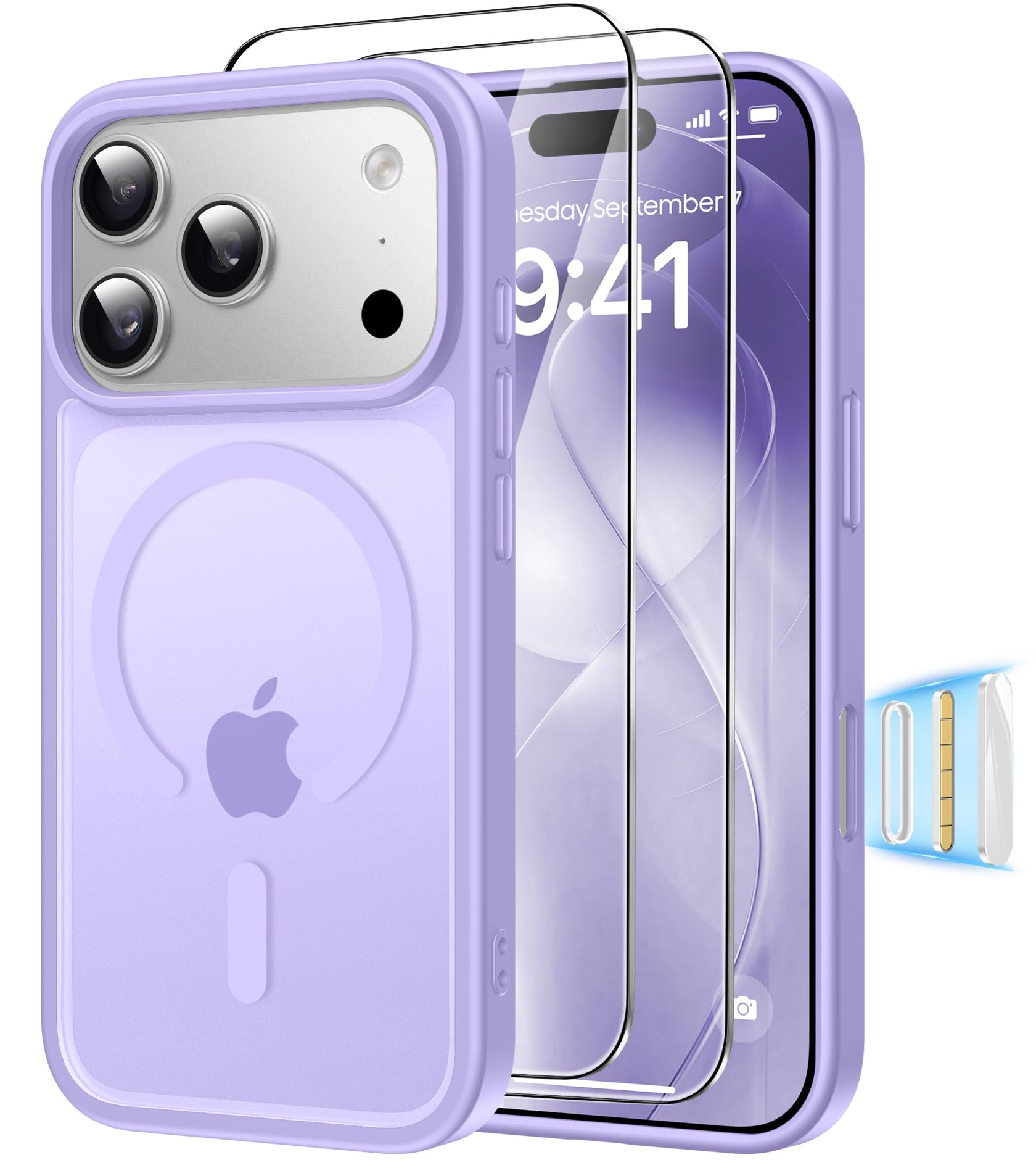 Magnética Funda para iPhone 17 Pro Compatible MagSafe con 2 Cristal Templado, Control de Cámara, Protección Carcasa Antigolpes Anti-Amarillo Tapa Case iPhone 17 Pro, Transparente — view 21
