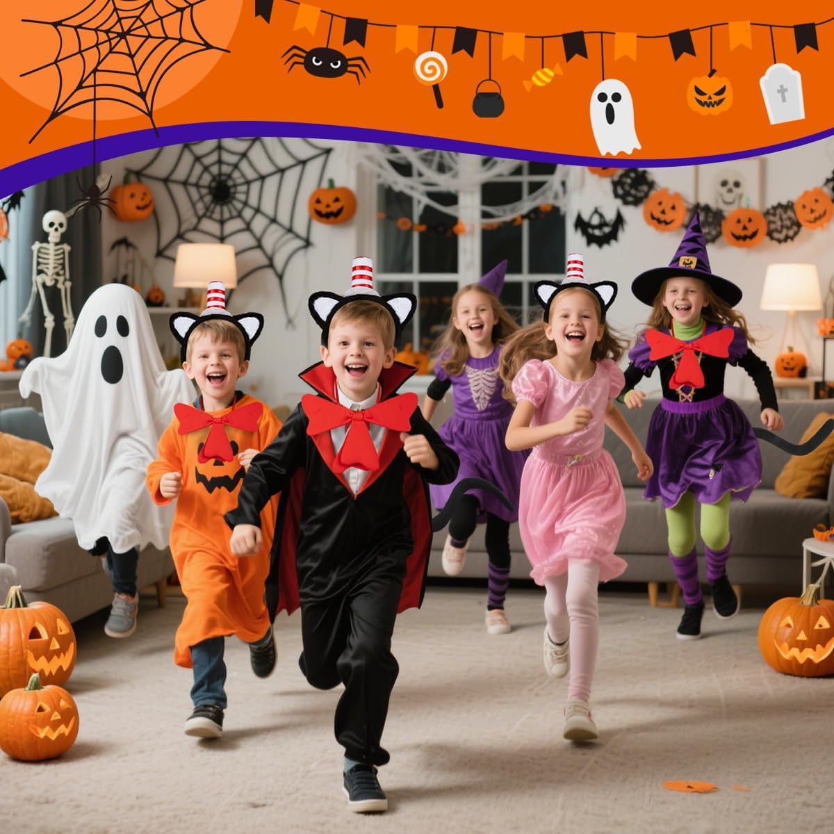 Cat Costume Accessory Set with Cat Ears Headband, Red Bow Tie, Black Tail, Halloween Cosplay Party Dress Up Kit - Image 4