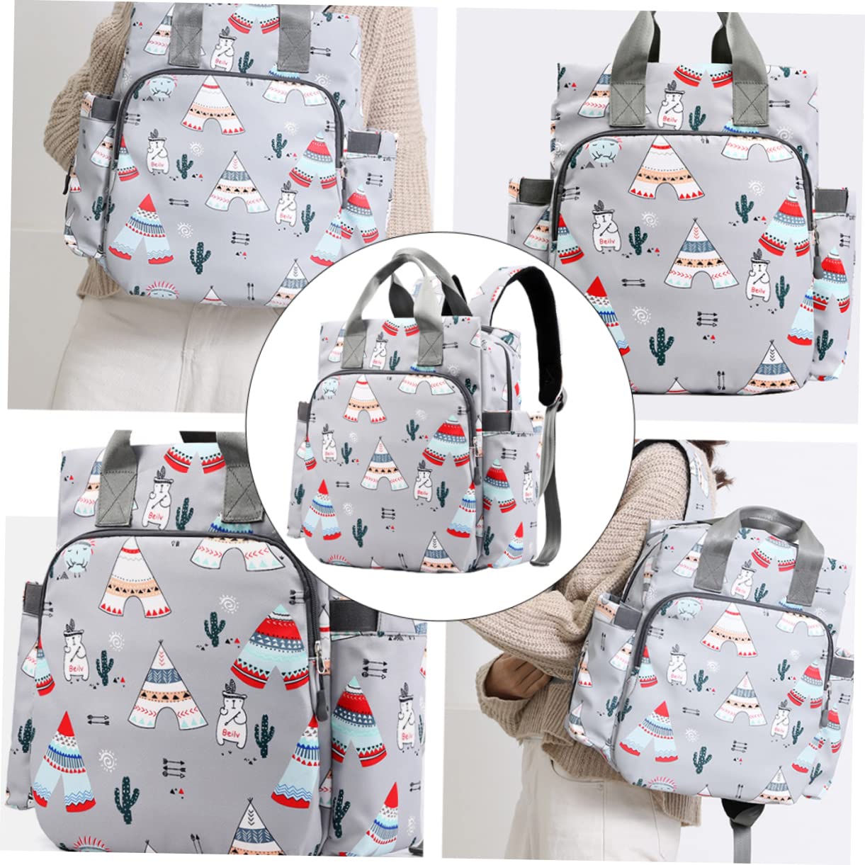 Wickeltasche Große Kapazität Organizer Rucksack Dunkelgrau Multifunktionale Tasche für Unterwegs Geeignet für Babybedarf und Ausflüge