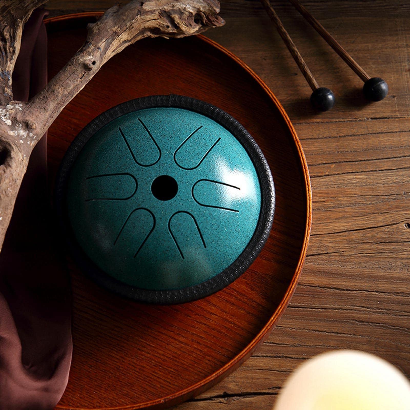 barenx Tambour à langue en métal, 6 notes de 14 cm, percussion de poche, vide pour voyage, loisirs, instrument de musique avec sac de maillets, malachite