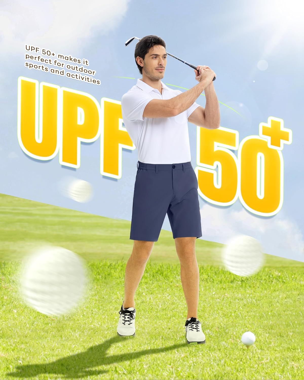 Outdoor Ventures Mens Golf Shorts 9 Inch Inseam Dry Fit Stretch UPF 50+ Lightweight Quick Dry Flat Front with Pockets