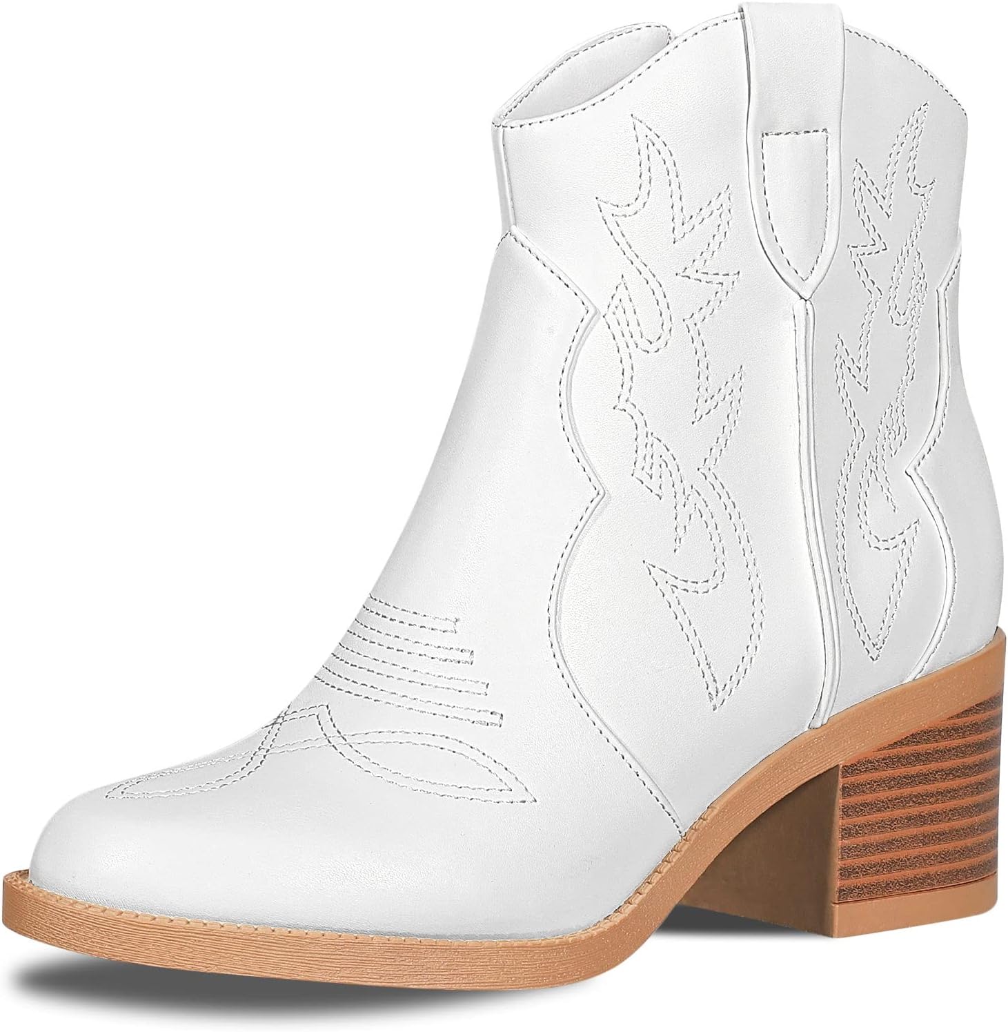 PIZZ ANNU Women's Embroidered Western Cowboy Boots Cowgirl Round Toe Short Ankle Boots Ladies Fashion Retro Classic Booties Chunky Heels