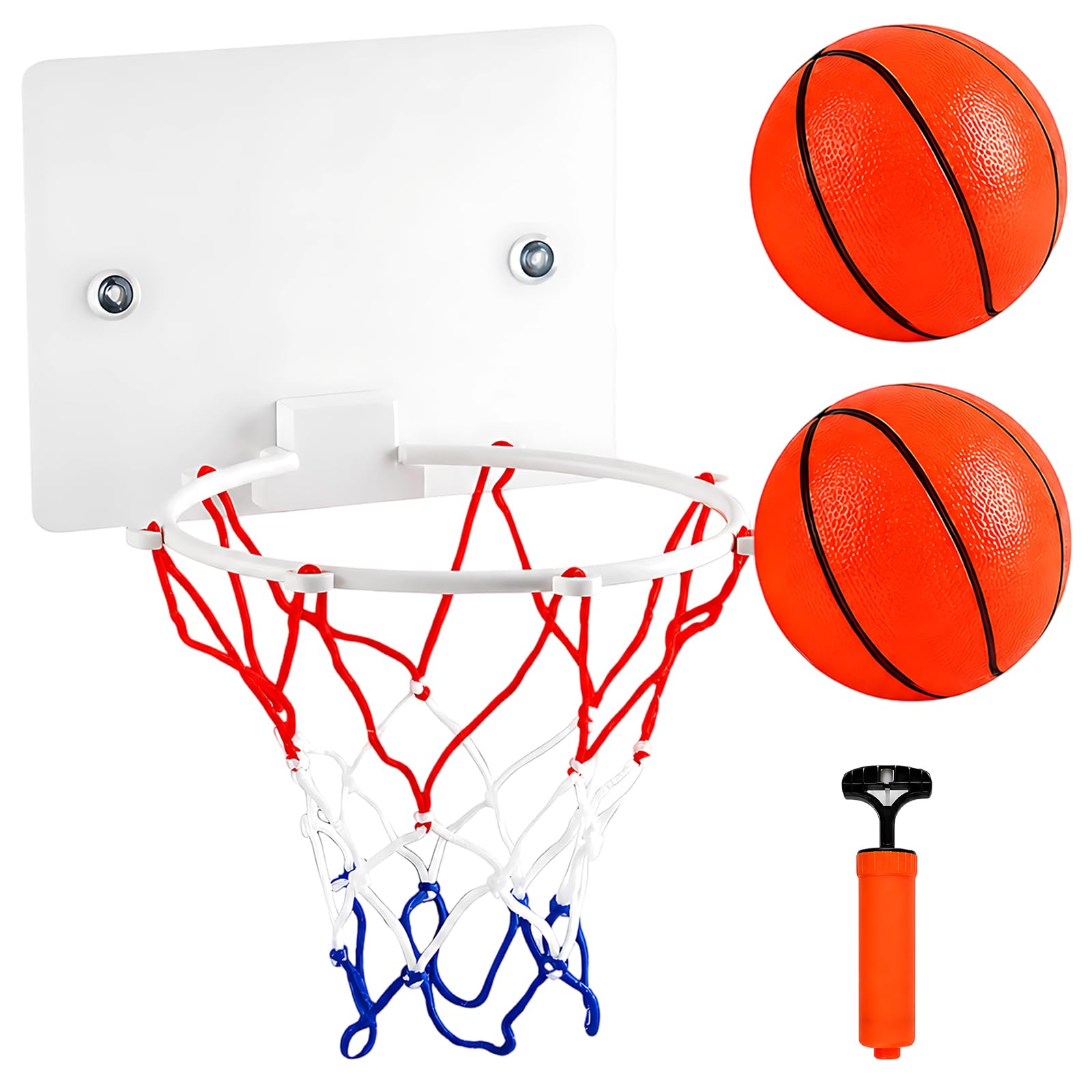 4 Pcs Mini Basketball Hoop Indoor Set including 2 Small Basketballs and Pump, Drill-Free Suction Cup Design