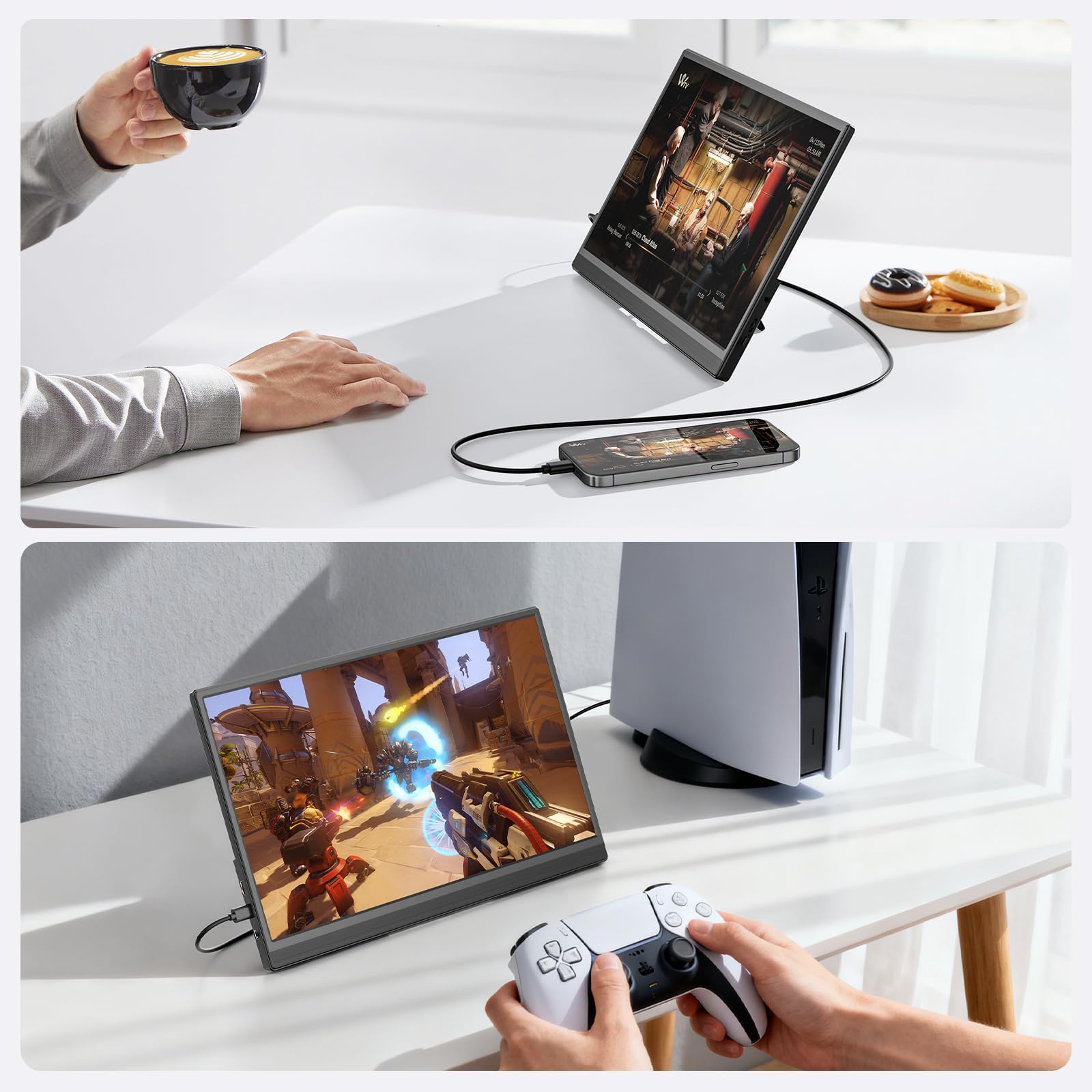 Tragbarer Monitor 15,6'' FHD 1080P IPS – Ultradünnes Portable Monitor mit Ständer, VESA-Befestigung und Lautsprechern, Mini HDMI/USB-C, kompatibel mit Laptop/PC/Mac/Xbox/PS/Switch