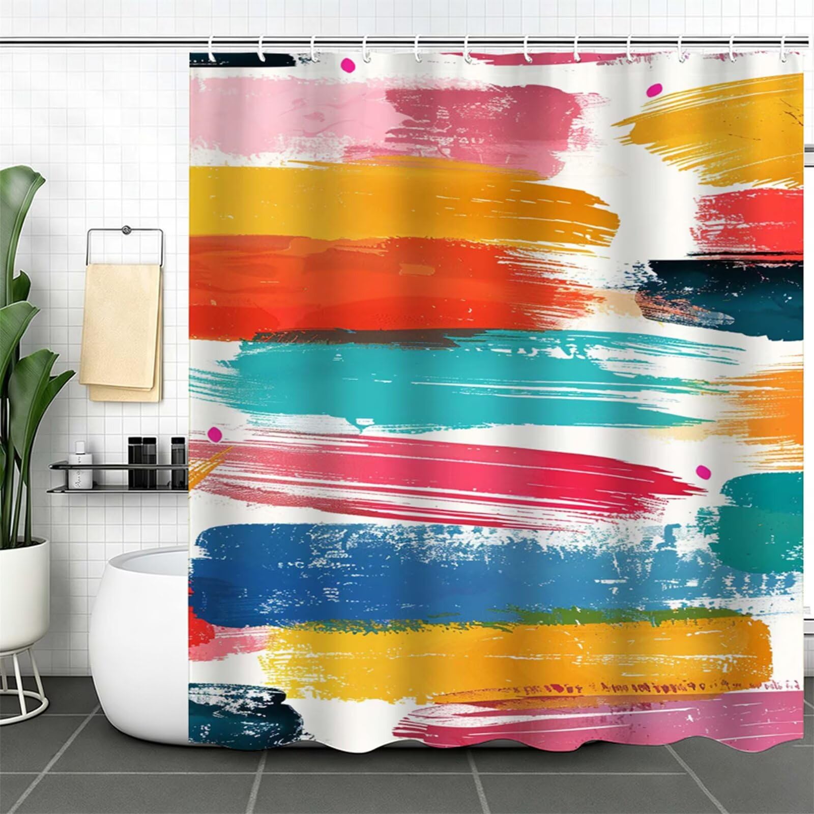 Duschvorhang 180x180cm, Duschvorhang Badewanne bunt, Shower Curtain mit Ösen und 12 Duschringen, Beschwerter Saum, Maschinenwaschbar, Schnell Trocknend, Wasserdicht Polyester, Graffiti J-728