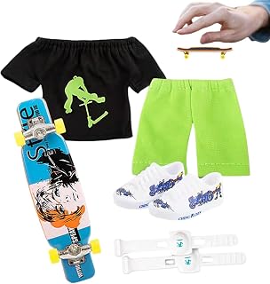 mini skate dedo,Kit Brinquedos Skate - Pacote brinquedos dedo presentes para crianças com calça dedo camiseta patinete sapatos dedo joelheira Pologmase