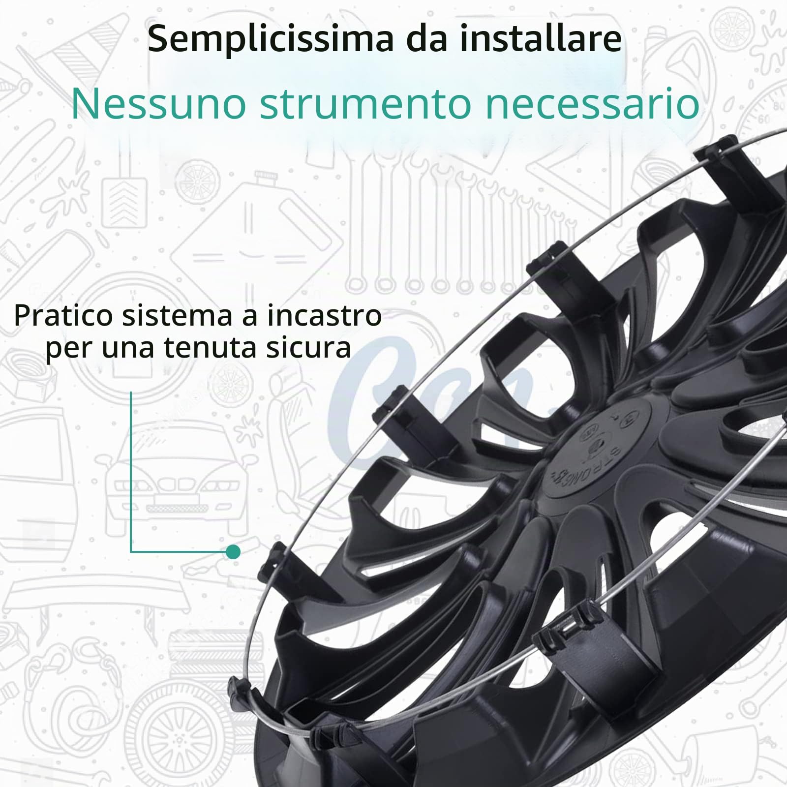 Copricerchi STIG nero, 17 pollici, set da 4 pezzi