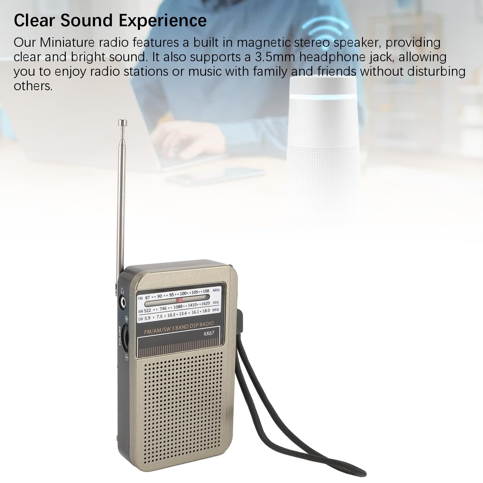 Portable AM FM SW Radio with 1000mAh Rechargeable Battery, Miniature Radio with 3.5mm Headphone Jack, Emergency Weather Radio for Travel Outdoor Elder Kids