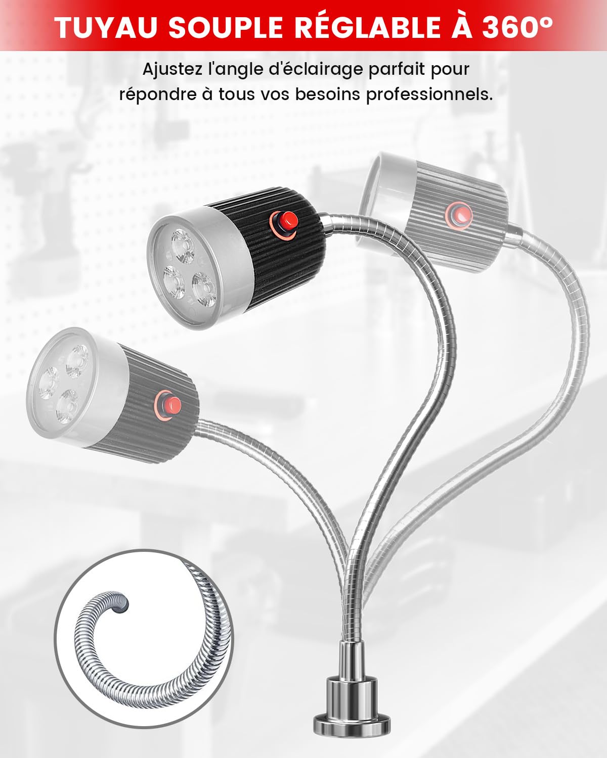 Klarlight 5W Lampe de Machine Magnétique, Lampe de Travail LED Magnétique avec Col de Cygne Flexible et Socle Magnétique Puissant, Blanc Froid 6000K pour Machine à Coudre, Gril, Atelier
