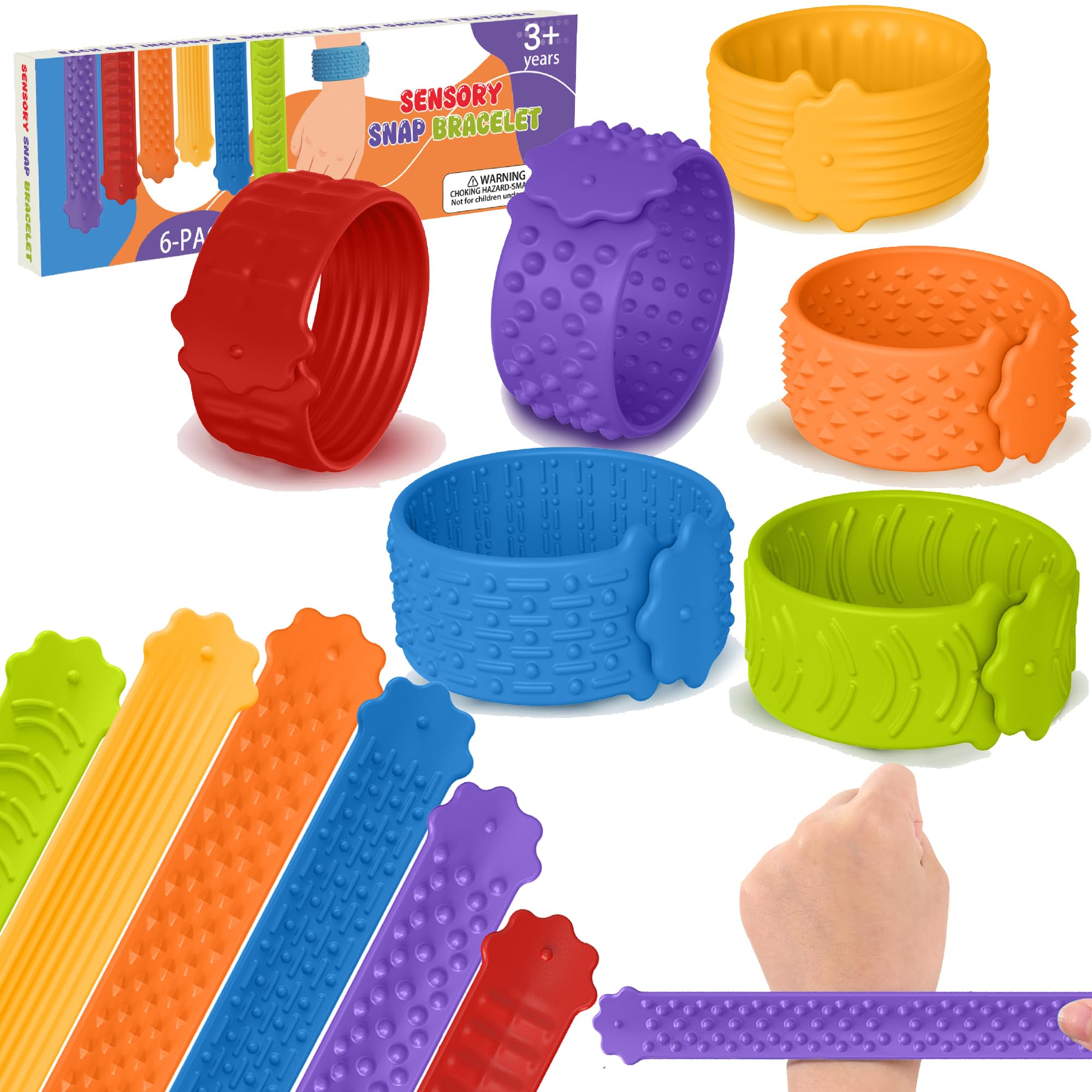 Fidget Toys Armband Set 6 Stück – Sensorik-Armbänder aus Silikon für Kinder & Erwachsene, Anti-Stress Spielzeug für ADHS & Autismus, tragbares Beruhigungsspielzeug zur Konzentration