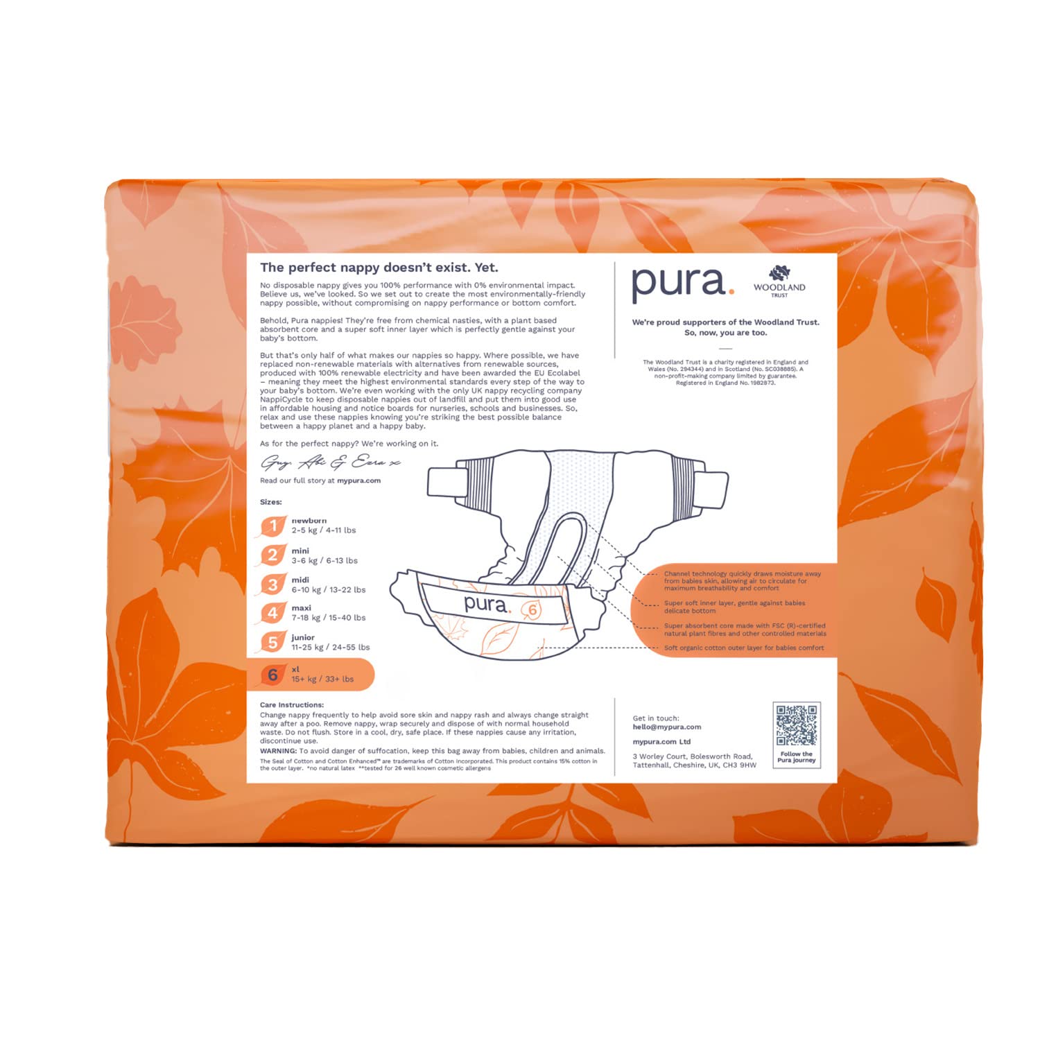 Pura Pannolini Ecologici, Taglia 6 (XL 15kg+), 105 Pannolini (5 Confezioni da 21), Scatola Mensile, Certificati EU Ecolabel, Cotone Biologico, Senza Profumo, Protezione Dalle Perdite per 12 Ore