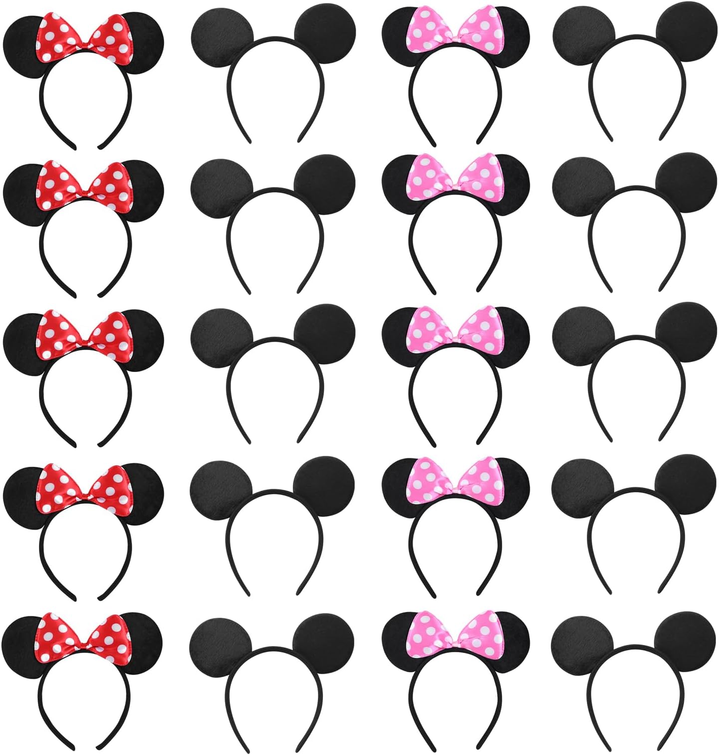 16 PCS Mickey Minnie Mouse Ears Theme Park Costume Play Celebration for Boys and Girls (Red,Pink,Black)