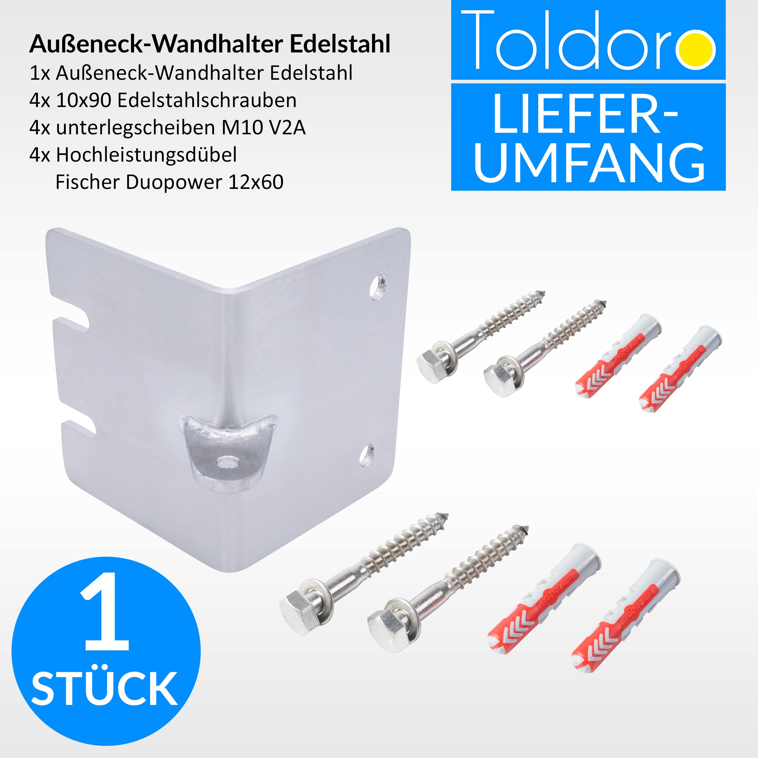 Außeneck-Wandhalterung Edelstahl rostfrei für Sonnensegel (mit Befestitungsmaterial für Beton)