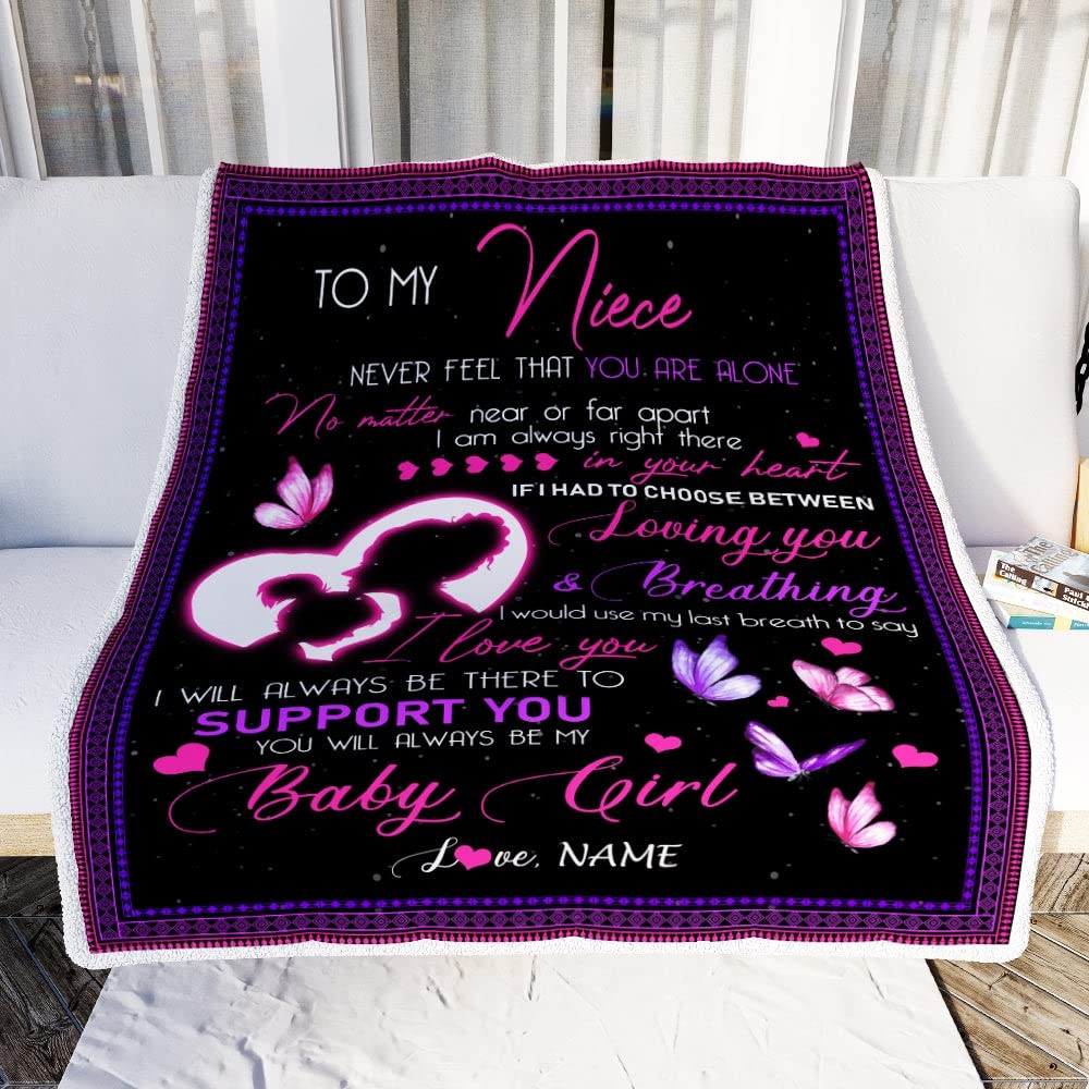 CenturyTee Personalized to My Niece Blanket from Aunt Auntie You Will Always Be My Baby Girl Butterfly Niece Birthday Christmas Customized Fleece Blanket (30 x 40 in Baby Size)