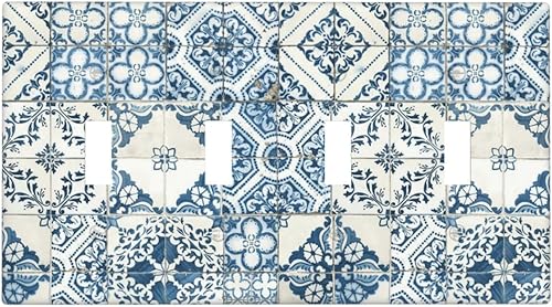 Miniatura 140 de Azulejo mediterráneo azul de 1 banda cubierta de toma de corriente Talavera mosaico mexicano marroquí mosaico dispositivo de palanca individual