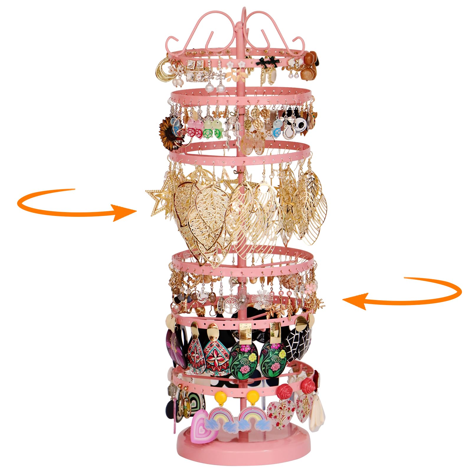 Photo 1 of 17Dec 6 Tier Rotating Jewelry Organizer Stand, 230 Holes Earring Holder Organizer for Women Girls, Spinning Earring Tree with Ring Holder, Wide Base for Bracelets Watches Lipstick