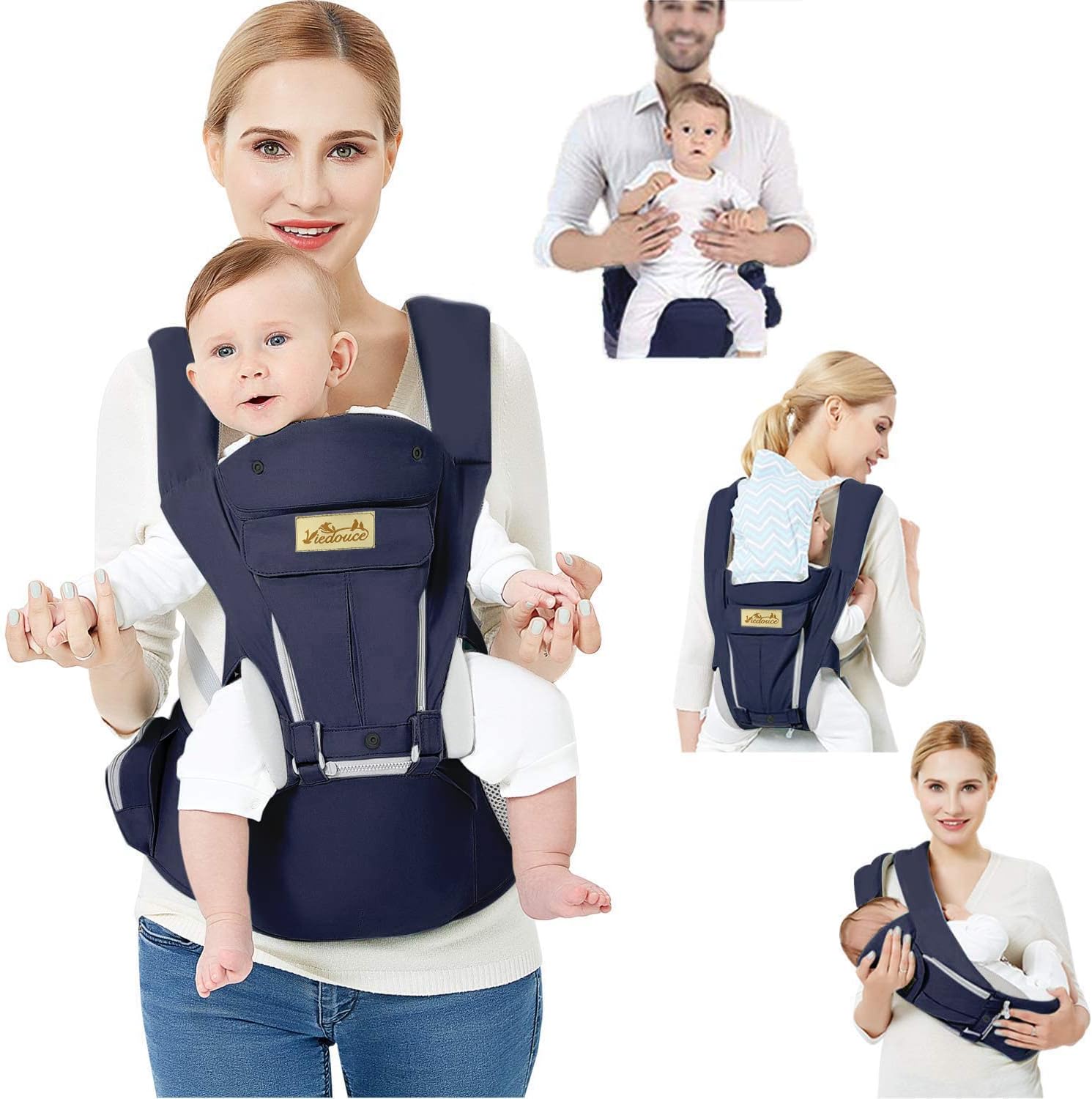 Baby Carrier Ergonomic with Hip Seat/Pure Cotton Lightweight and Breathable/Multiposition:Dorsal, Ventral, Adjustable for Newborn and Toddler 3 to 48 Month (3.5 to 20 kg)