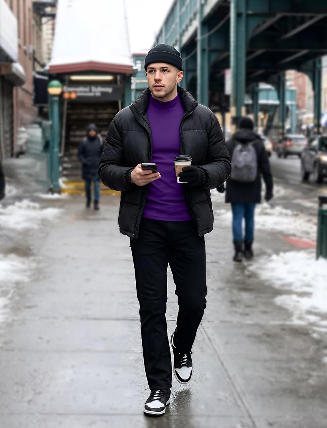 Zengjo Mens Mock Turtleneck Long Sleeve Shirts Thermal Baselayer Top - Image 4