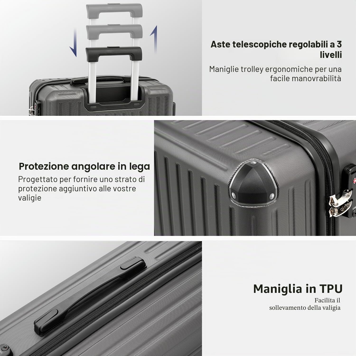 COOLIFE valigia trolley valigia rigida valigia trolley da viaggio realizzata in materiale ABS con lucchetto TSA maniglia telescopica e 4 ruote gemellari (Nero, 77cm)