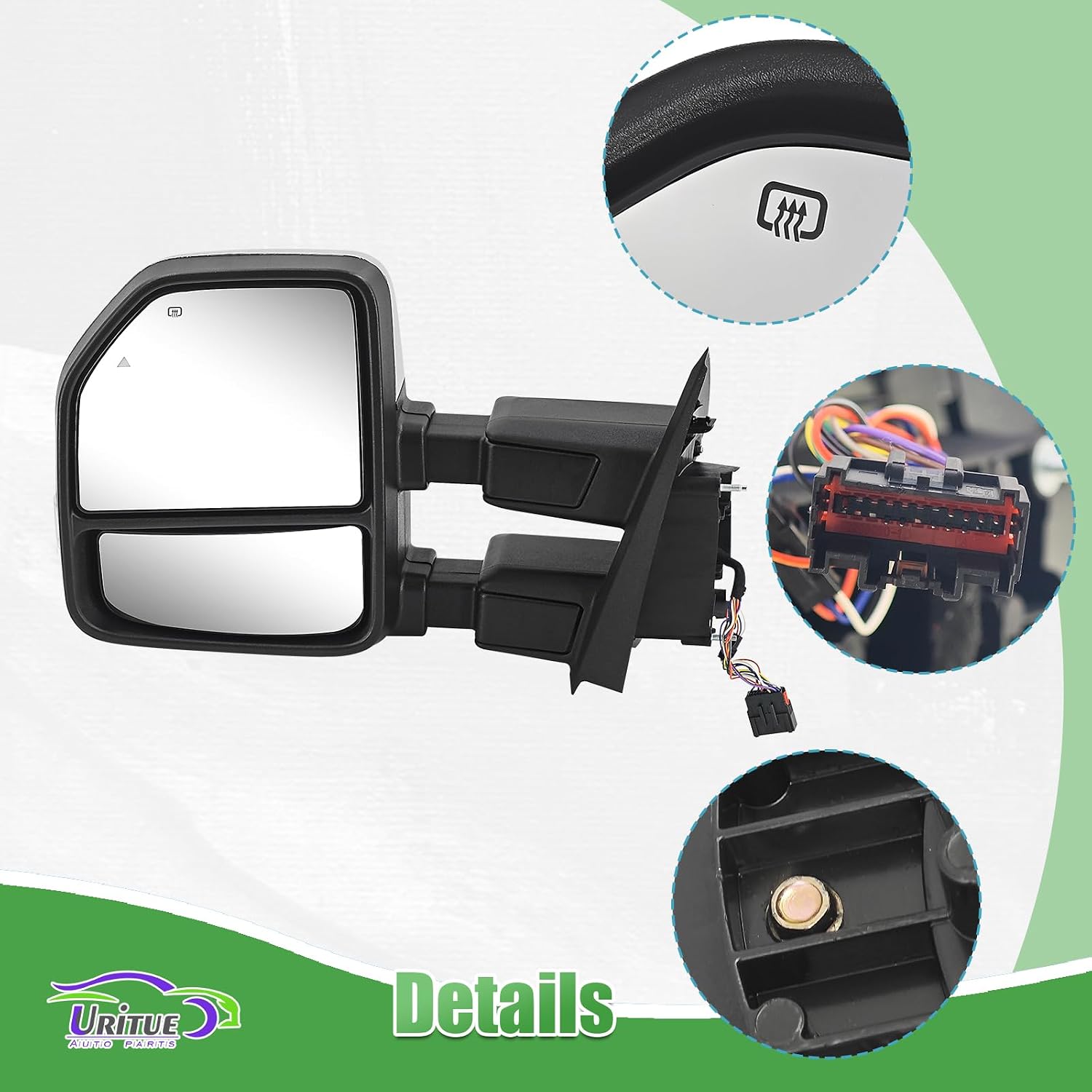 Left Driver Side Tow Mirror Chrome Fits for Ford F250 F350 F450 F600 2023-2026 Support BSM Support Power Glass Adjust/Heated with Turn Signal & Driving Light Manual Folding