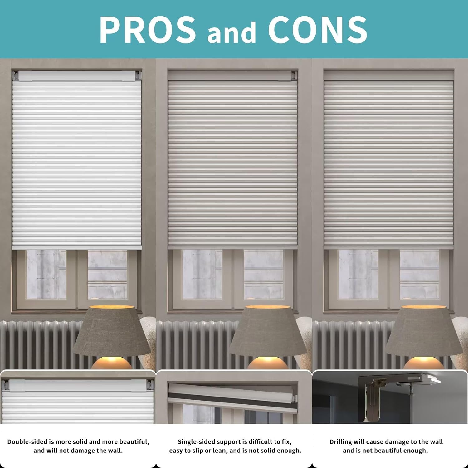 MYshade Cordless Drill Free Cellular Window Shades, No Tools Honeycomb Blinds for Indoor Windows, No Drilling Cordless Blackout Shades, Easy to Install, 16" W x 56" H, White